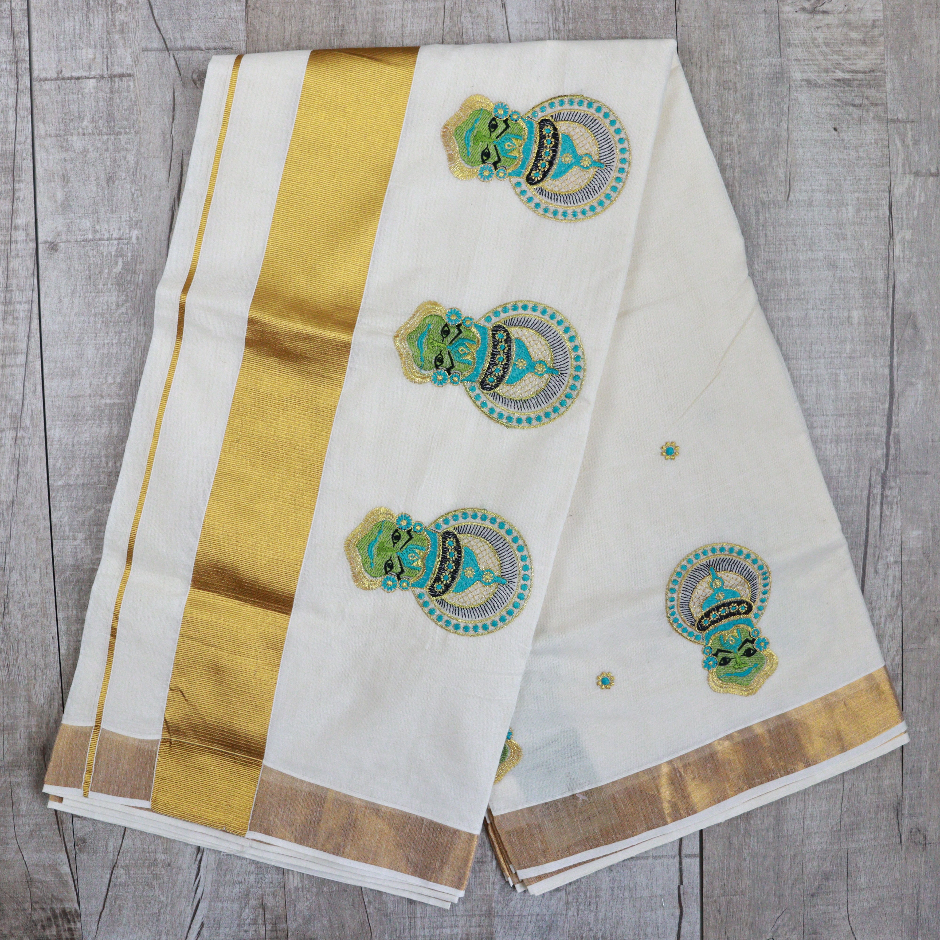Load image into Gallery viewer, Kathakali Embroidery Kerala Saree - 3712