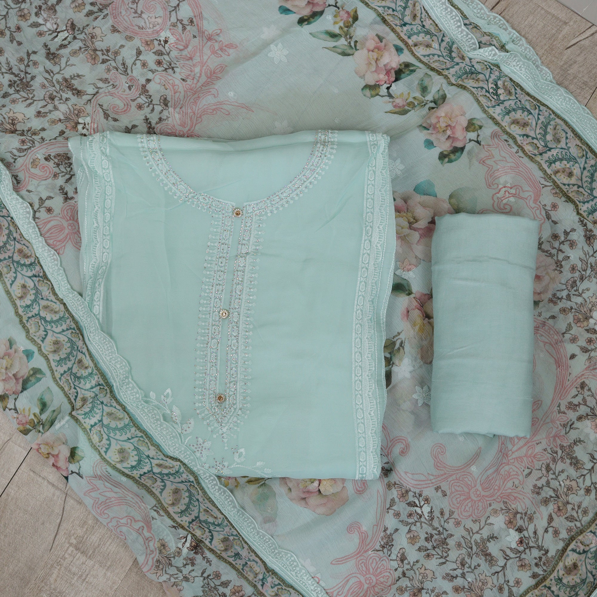 Load image into Gallery viewer, Organza Unstitched Suit - 4949