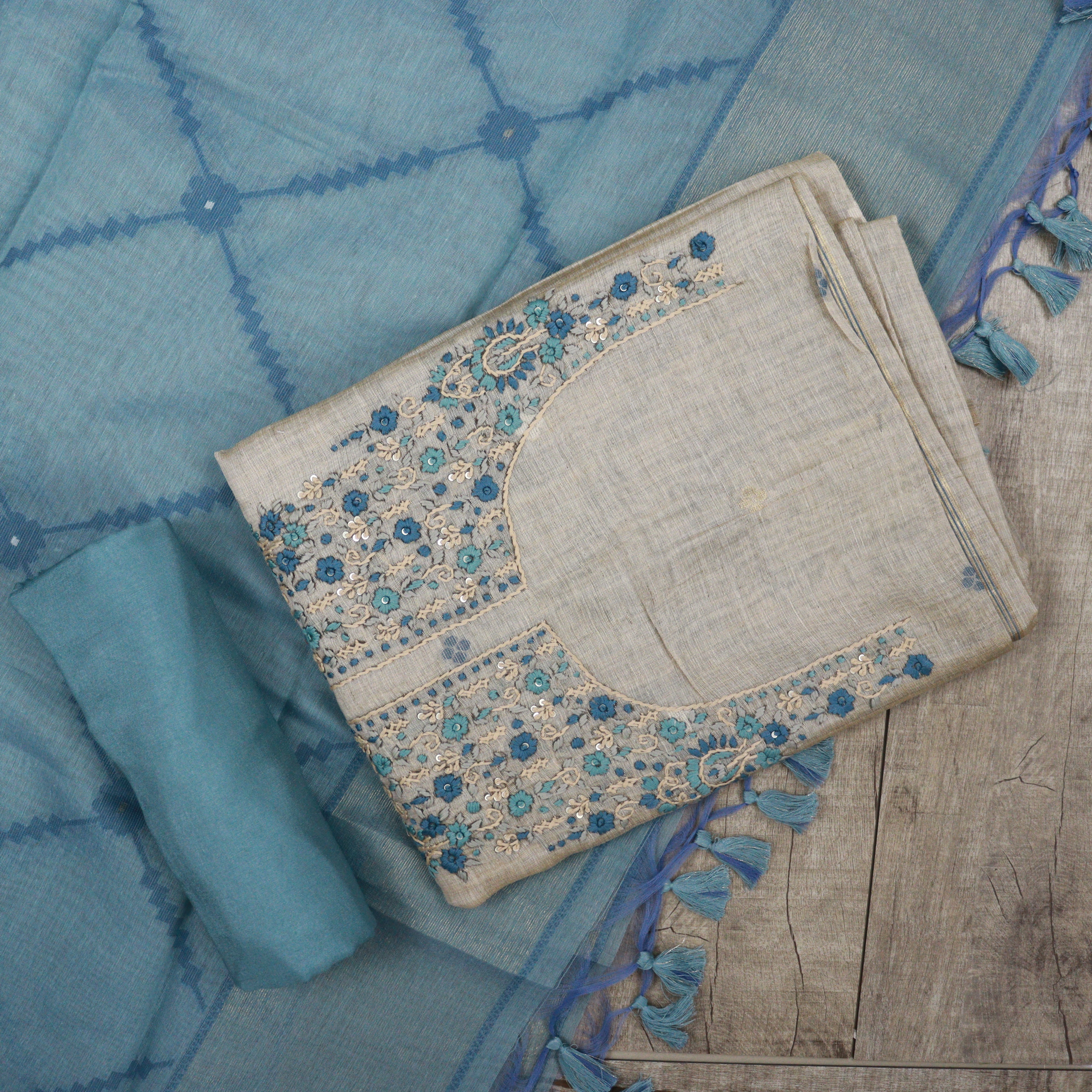 Load image into Gallery viewer, Chanderi Silk jamdani Unstitched suit - 3745