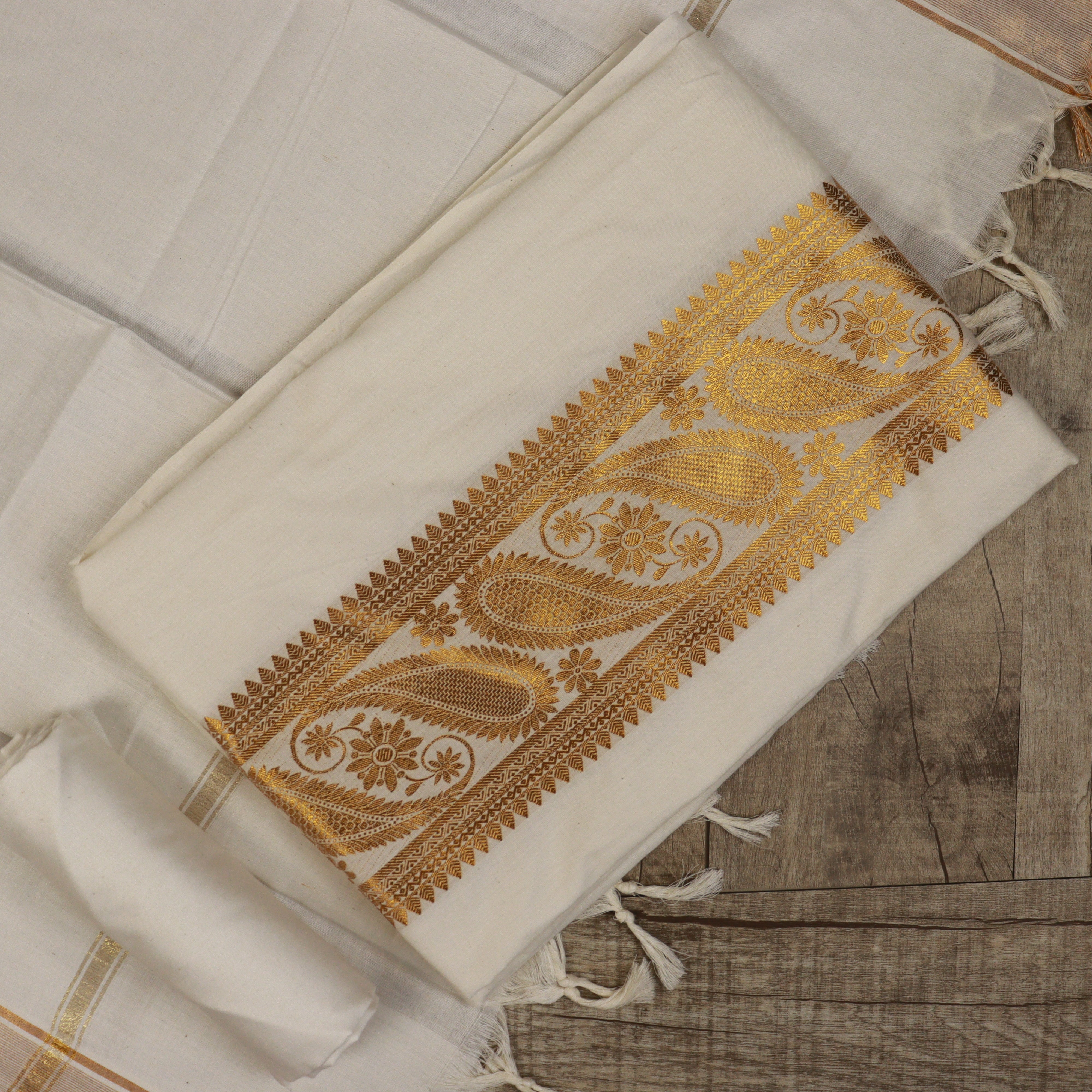 Load image into Gallery viewer, Antique Golden Cotton Unstitched Suit -