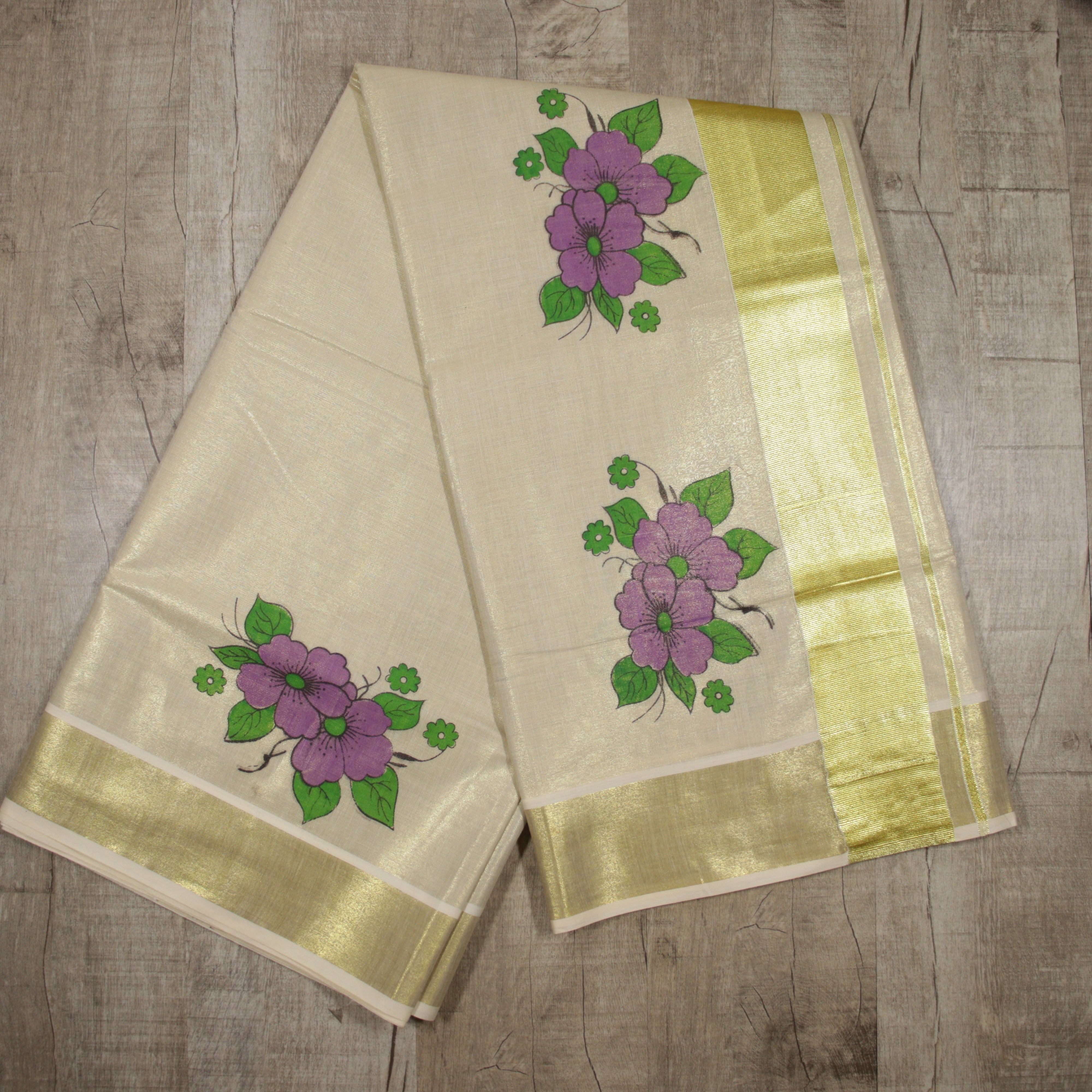Load image into Gallery viewer, Kerala Tissue Floral Printed Saree - 3767