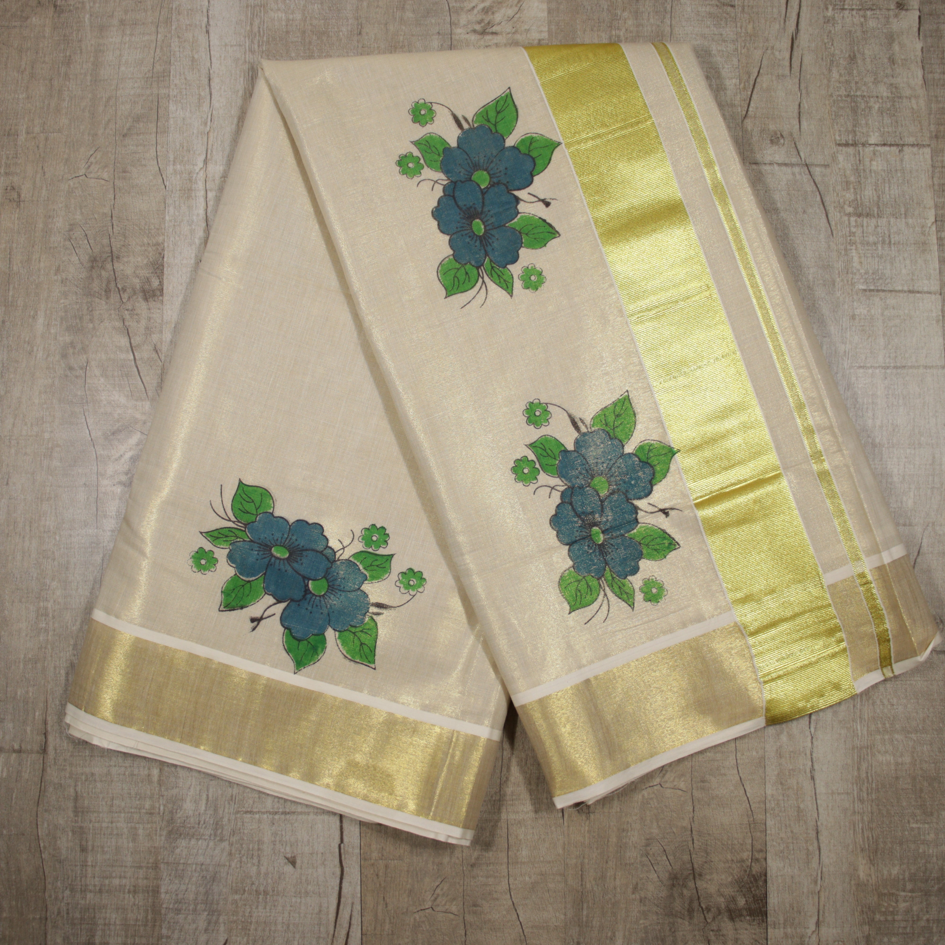 Load image into Gallery viewer, Kerala Tissue Floral Printed Saree - 3767