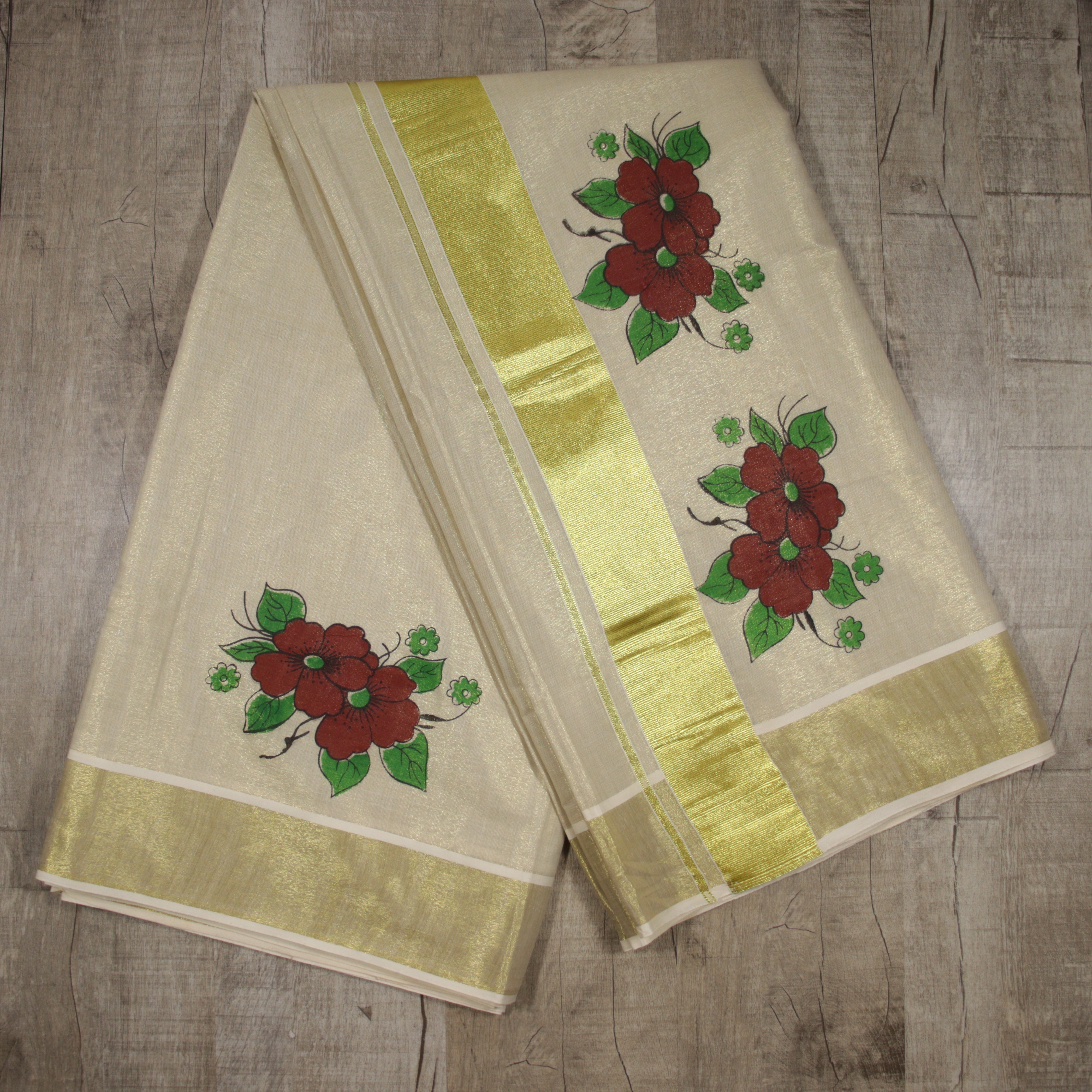 Load image into Gallery viewer, Kerala Tissue Floral Printed Saree - 3767