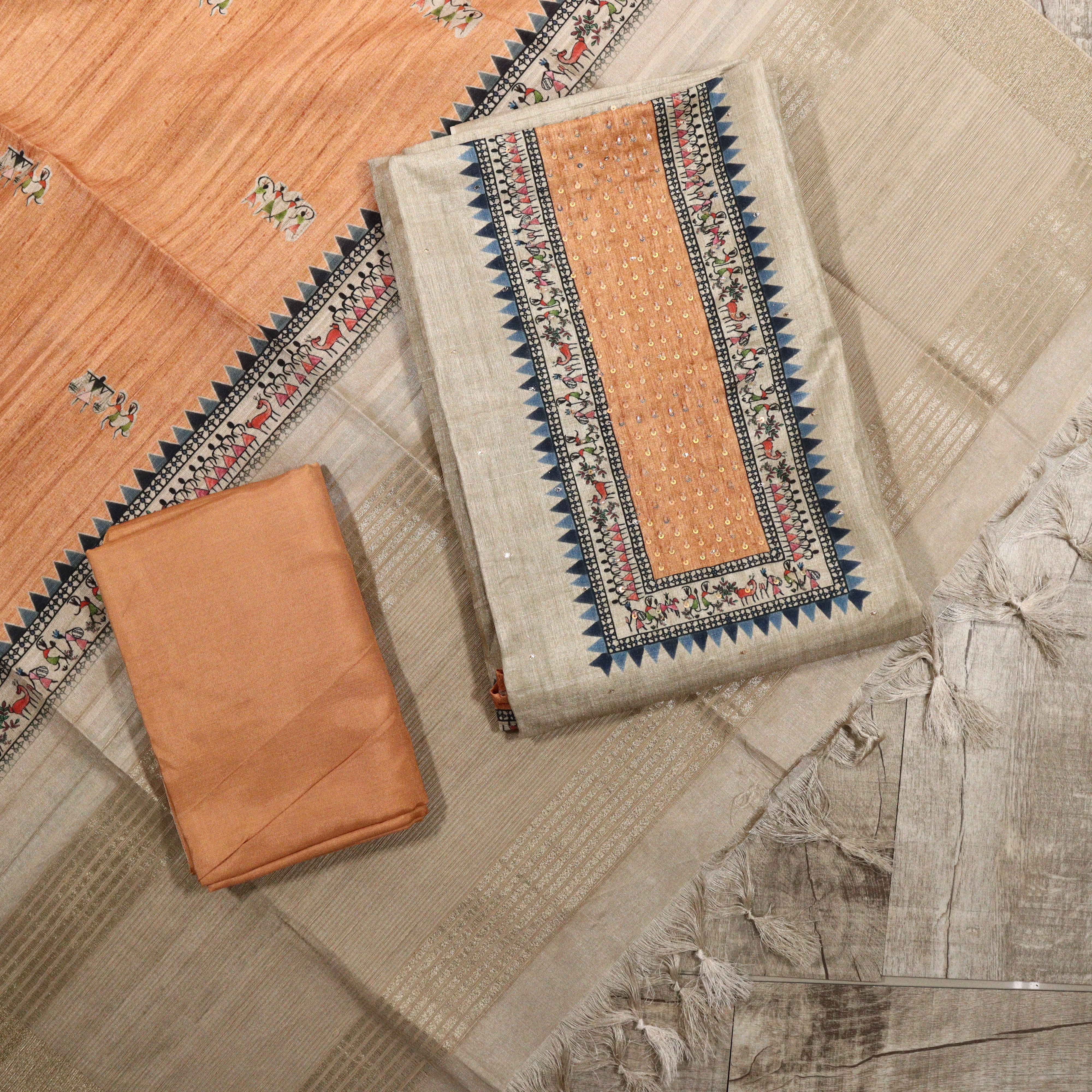 Load image into Gallery viewer, Semi Tussar Silk Unstitched Suit - 3815