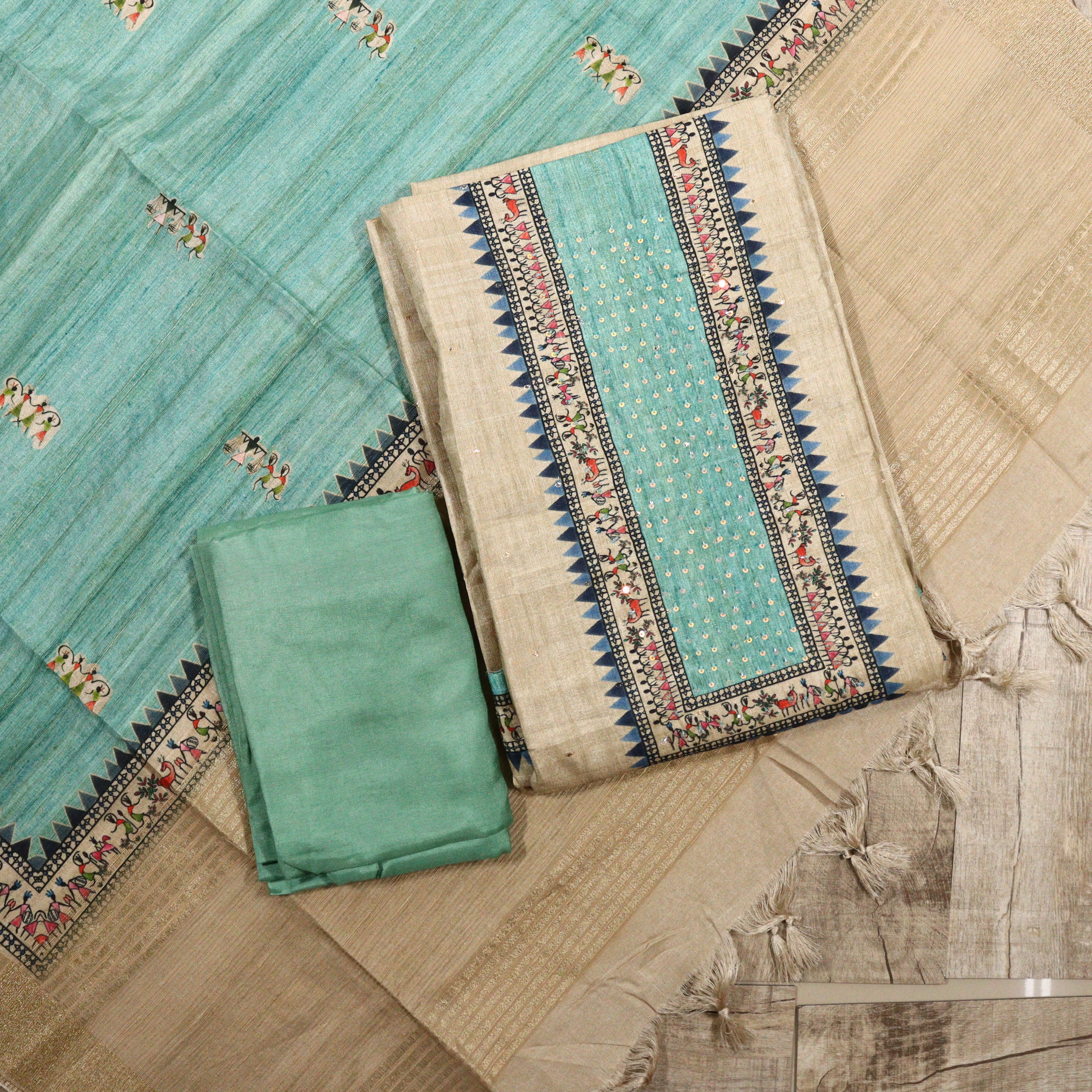 Load image into Gallery viewer, Semi Tussar Silk Unstitched Suit - 3815