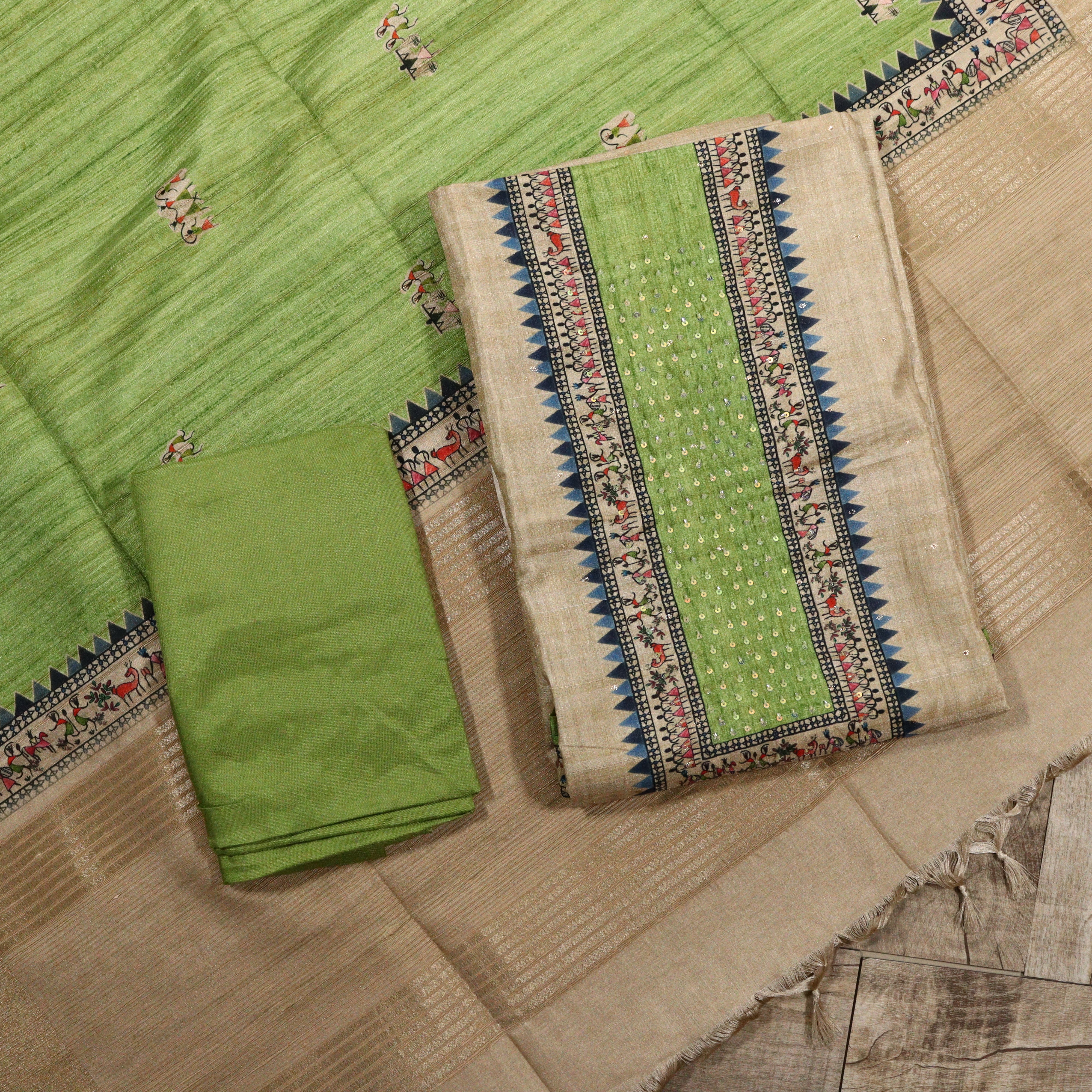 Load image into Gallery viewer, Semi Tussar Silk Unstitched Suit - 3815