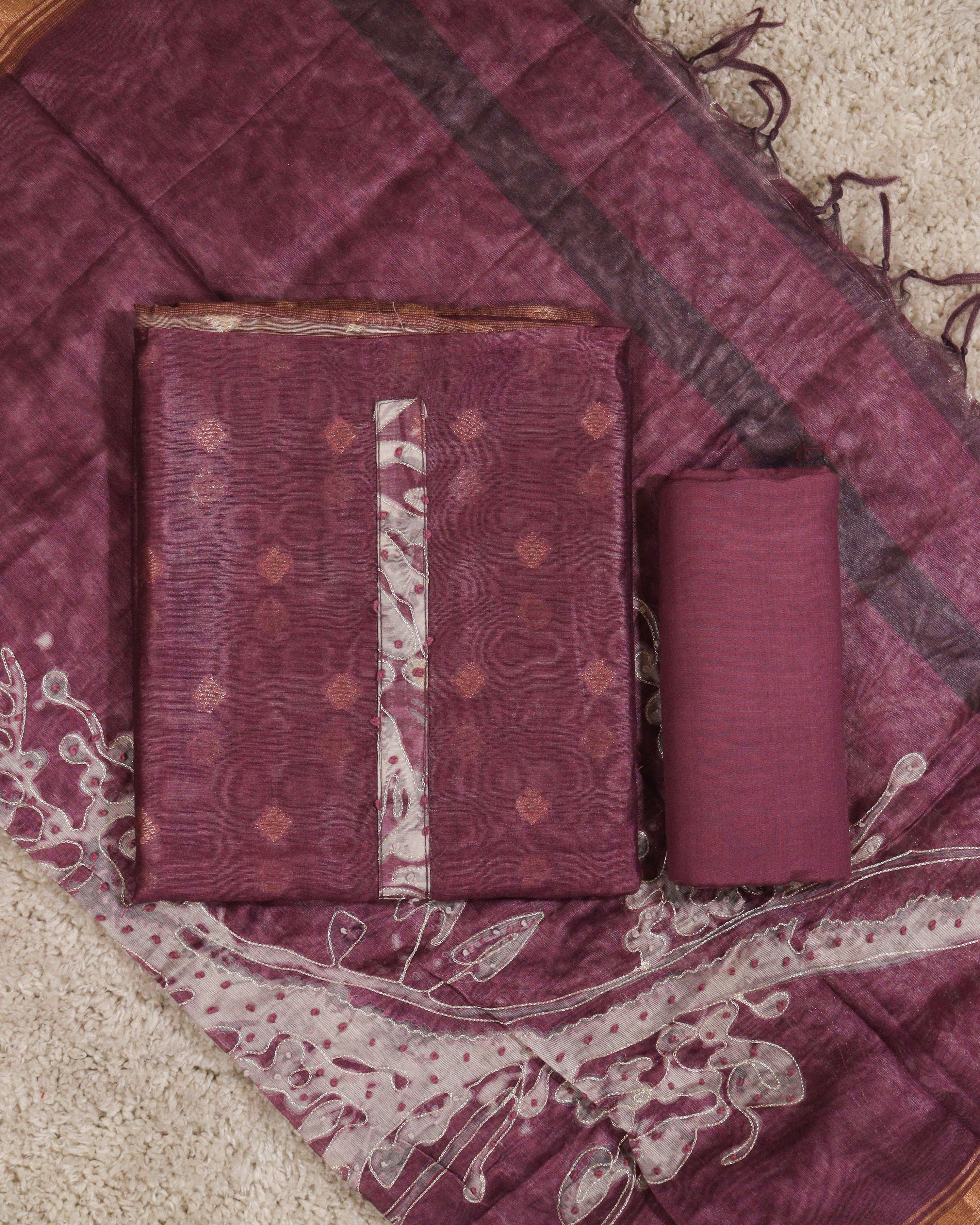 Load image into Gallery viewer, Chanderi Cotton Unstitched Suit-3564