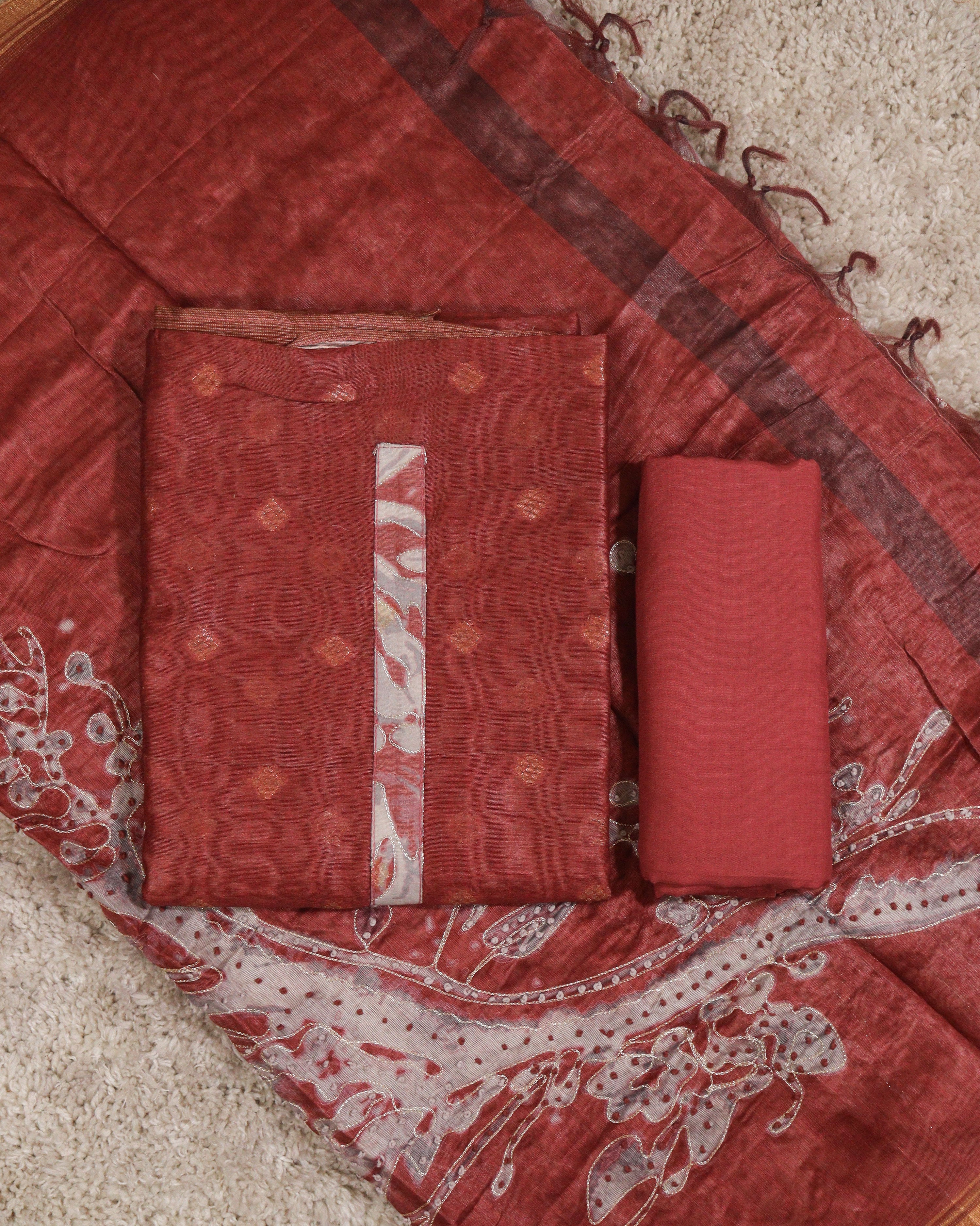 Load image into Gallery viewer, Chanderi Cotton Unstitched Suit-3564