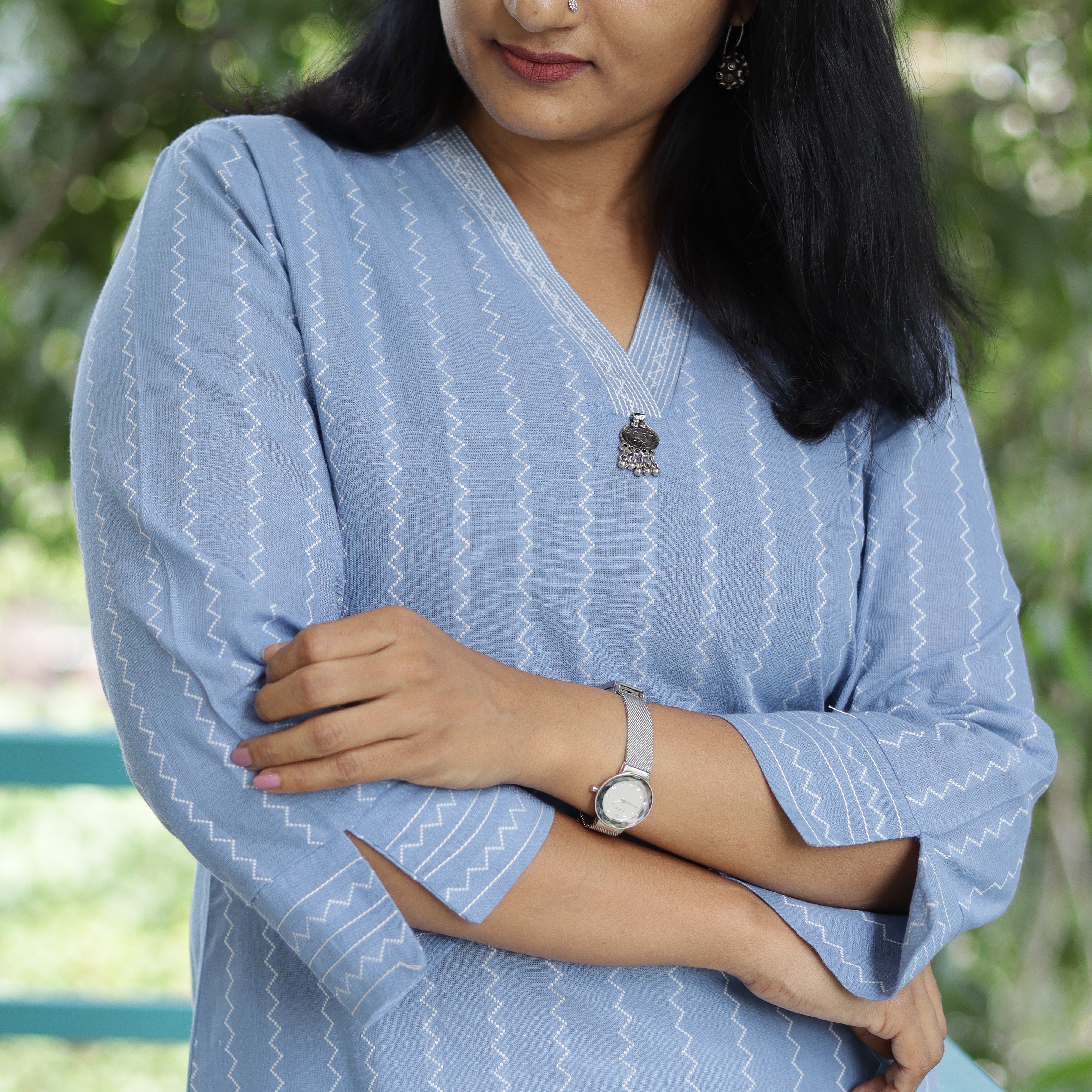 Load image into Gallery viewer, Overlap V-neck Cotton Kurti -3730