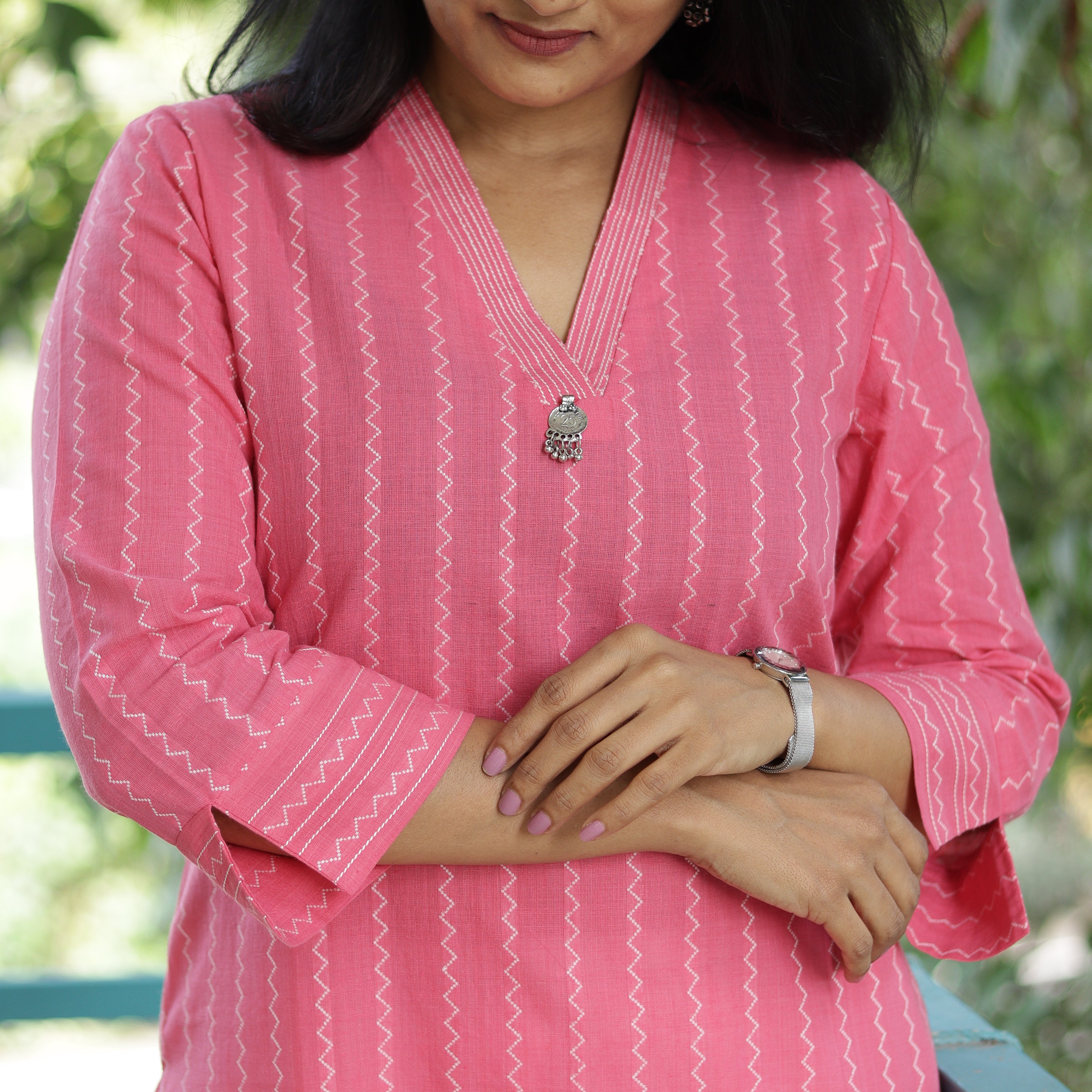 Load image into Gallery viewer, Overlap V-neck Cotton Kurti -3730