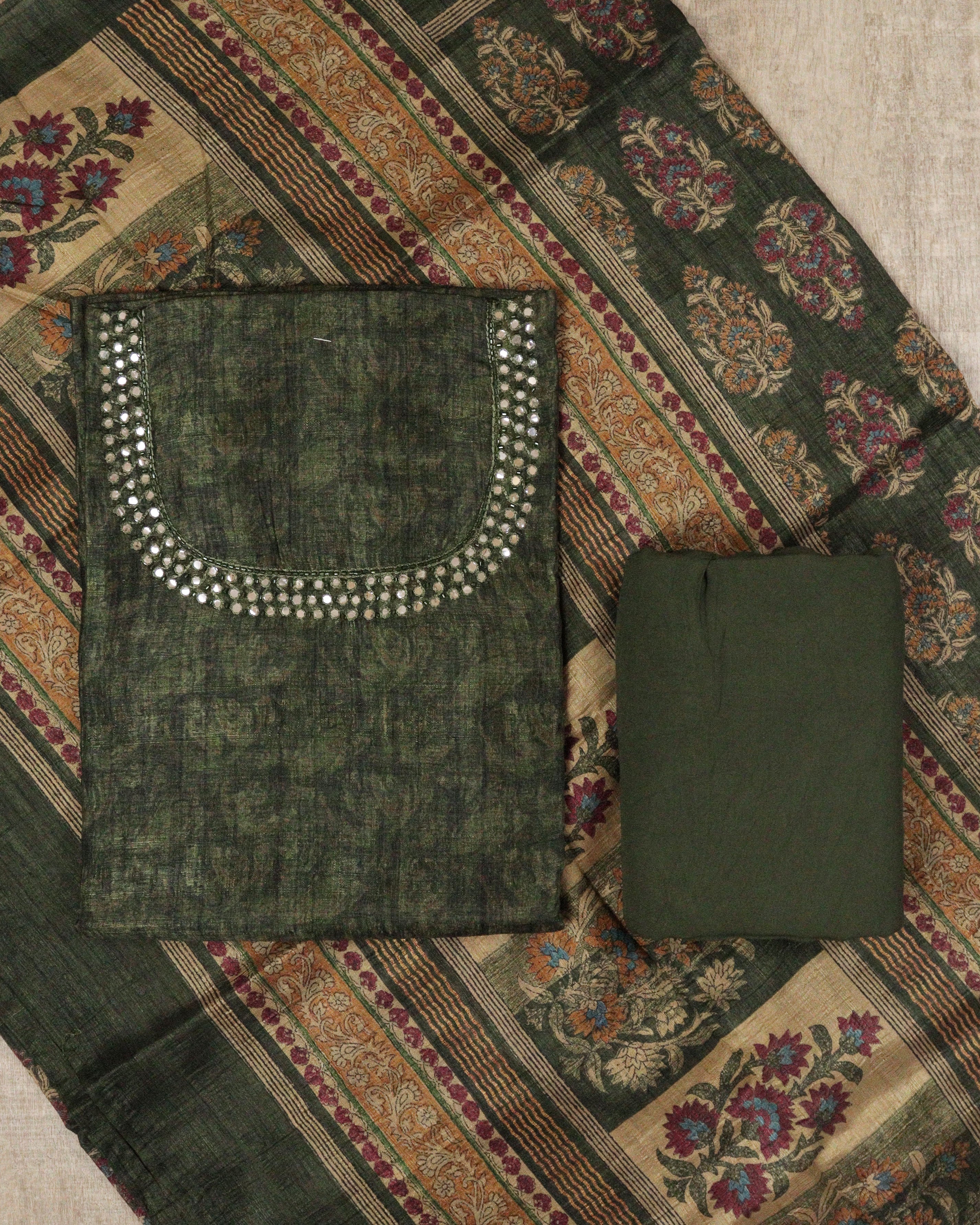 Load image into Gallery viewer, Semi Tussar Silk Unstitched Suit-00200