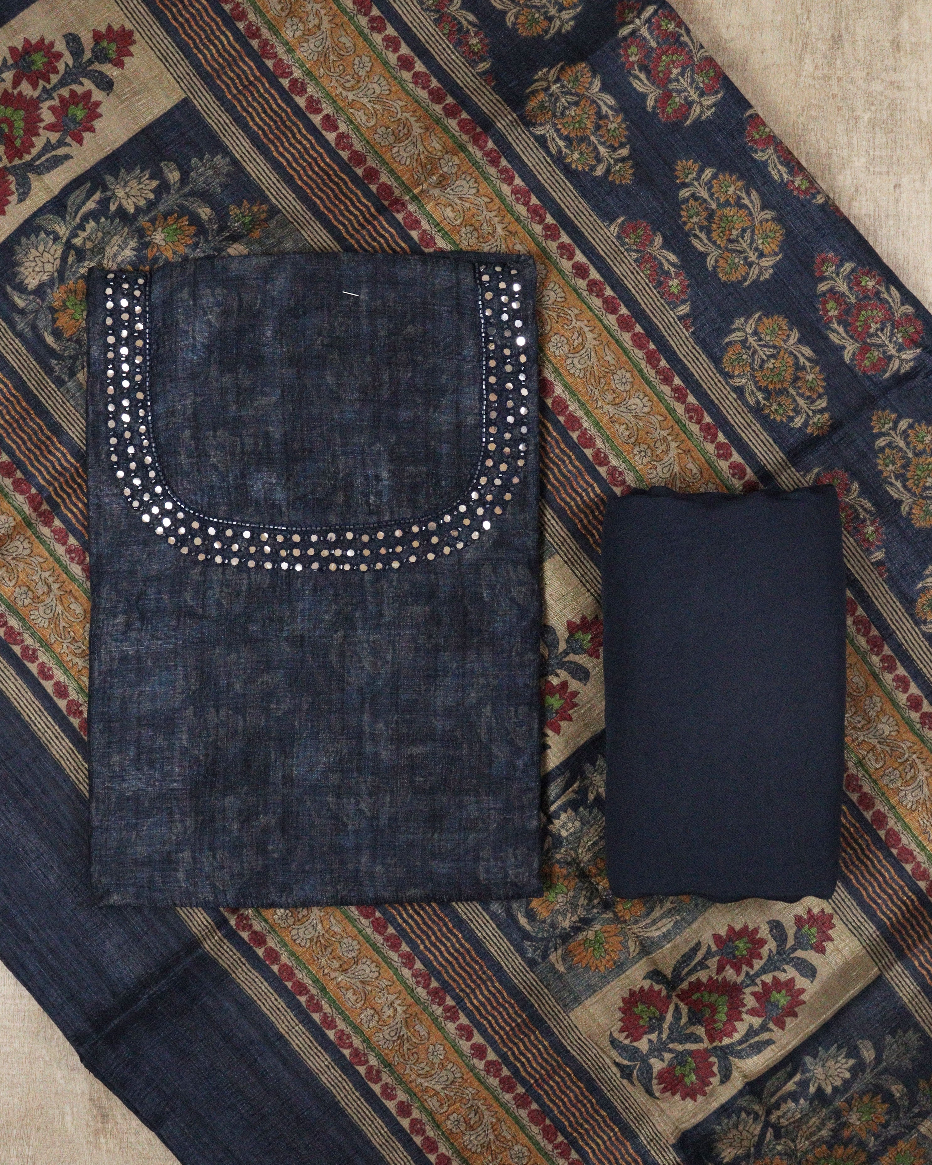 Load image into Gallery viewer, Semi Tussar Silk Unstitched Suit-00200