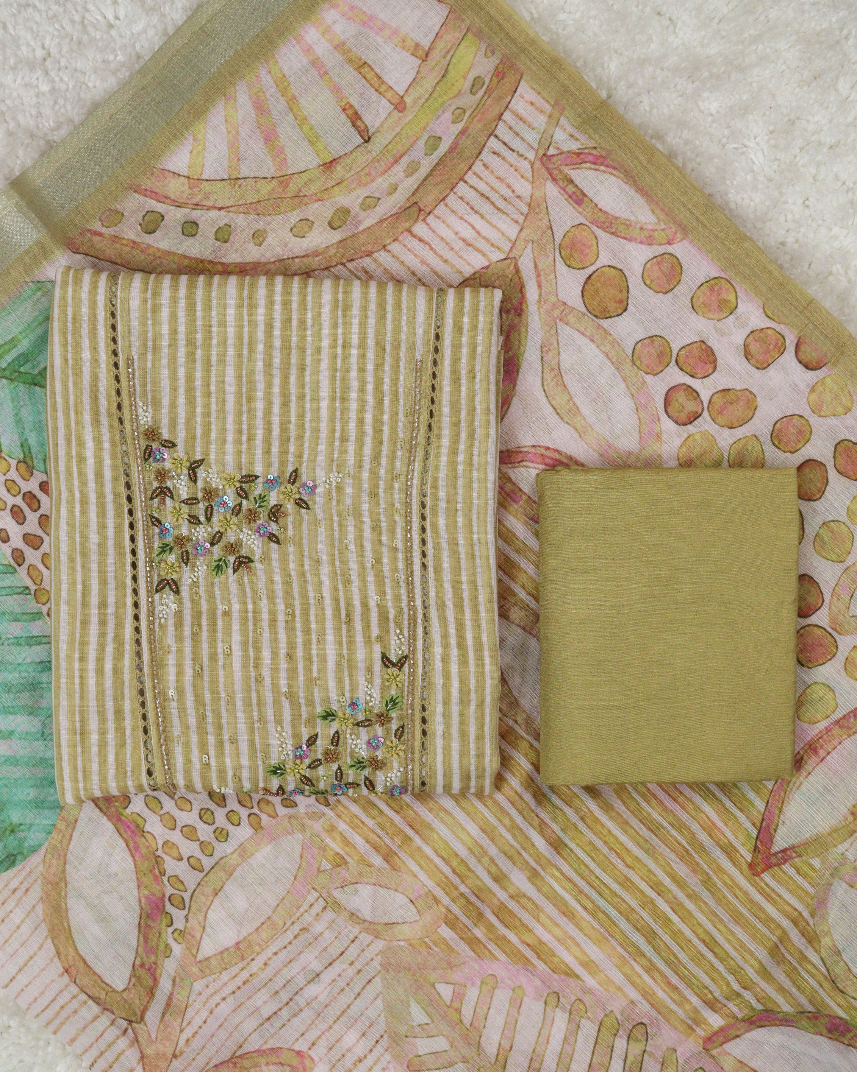 Load image into Gallery viewer, Linen Cotton Unstitched Suit-0384