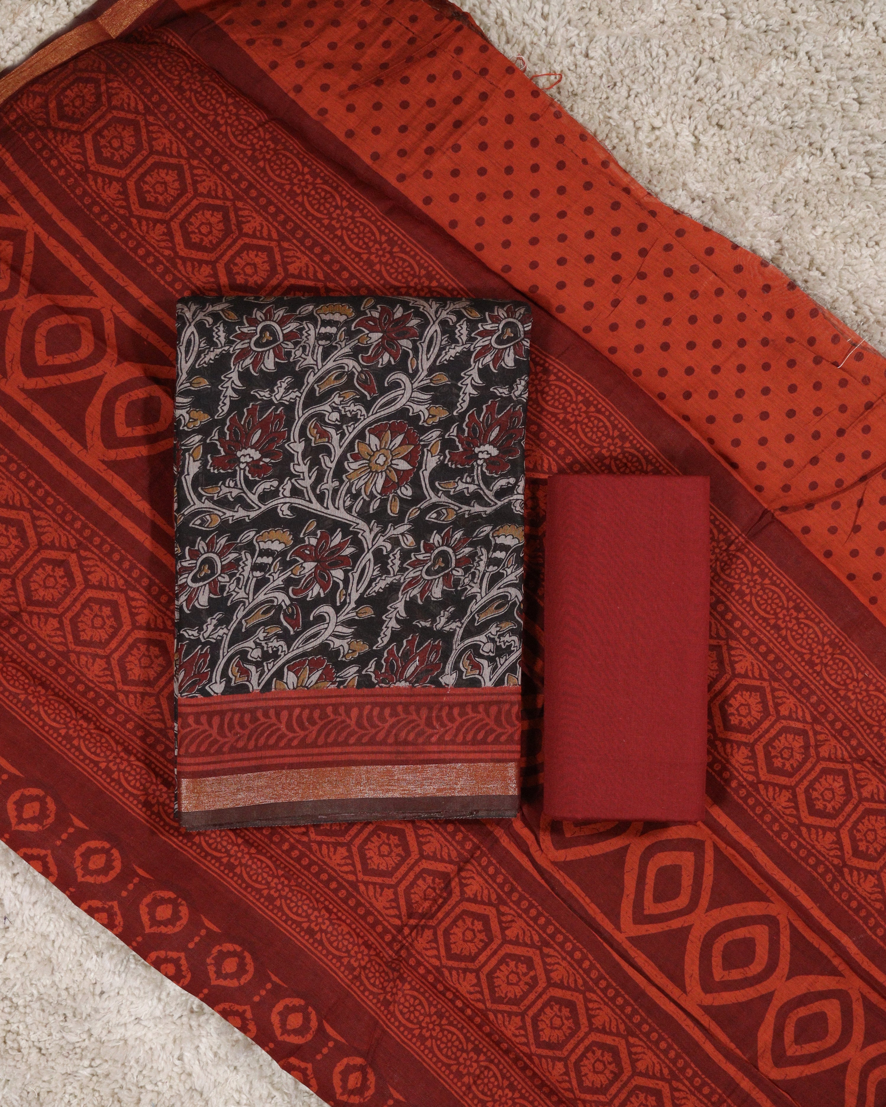 Load image into Gallery viewer, Semi Maheshwari Silk Unstitched Suit-4603 BLACK