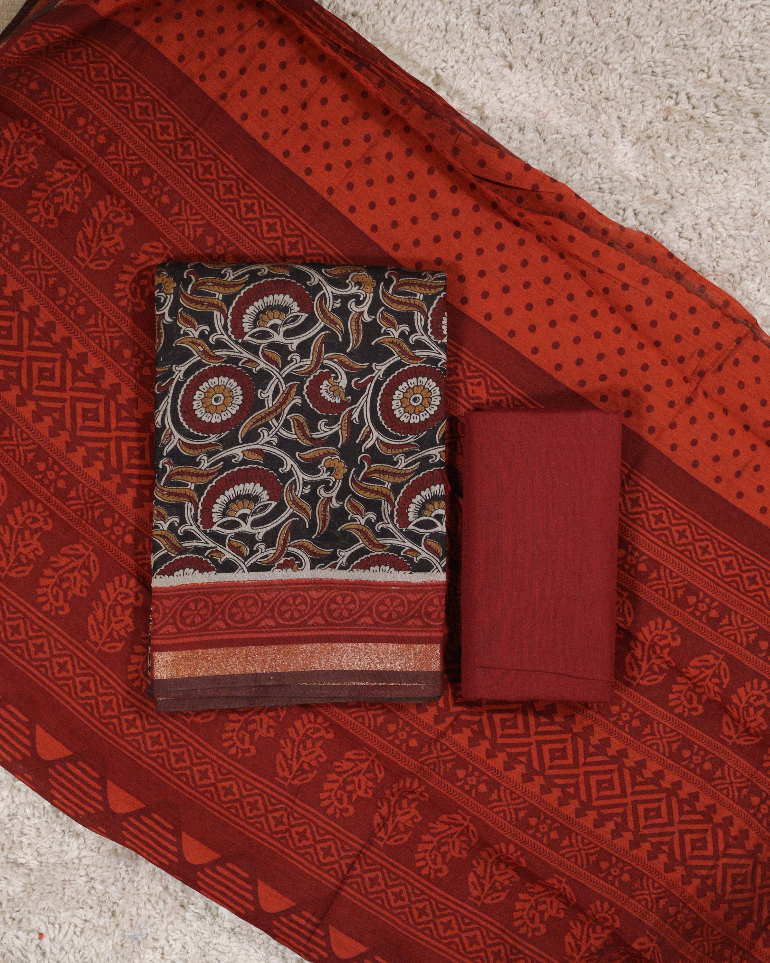 Load image into Gallery viewer, Semi Maheshwari Silk Unstitched Suit-4603 BLACK