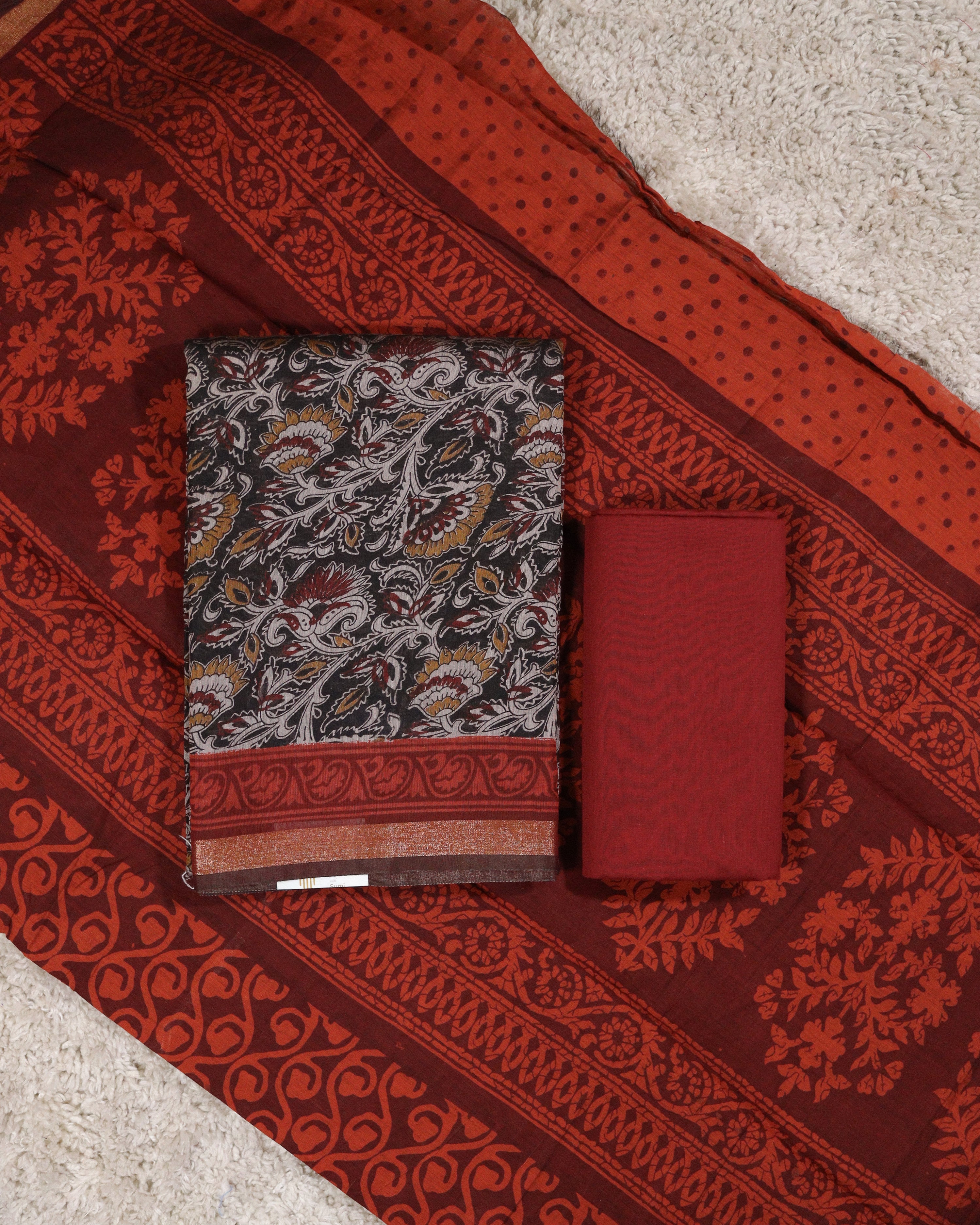 Load image into Gallery viewer, Semi Maheshwari Silk Unstitched Suit-4603 BLACK