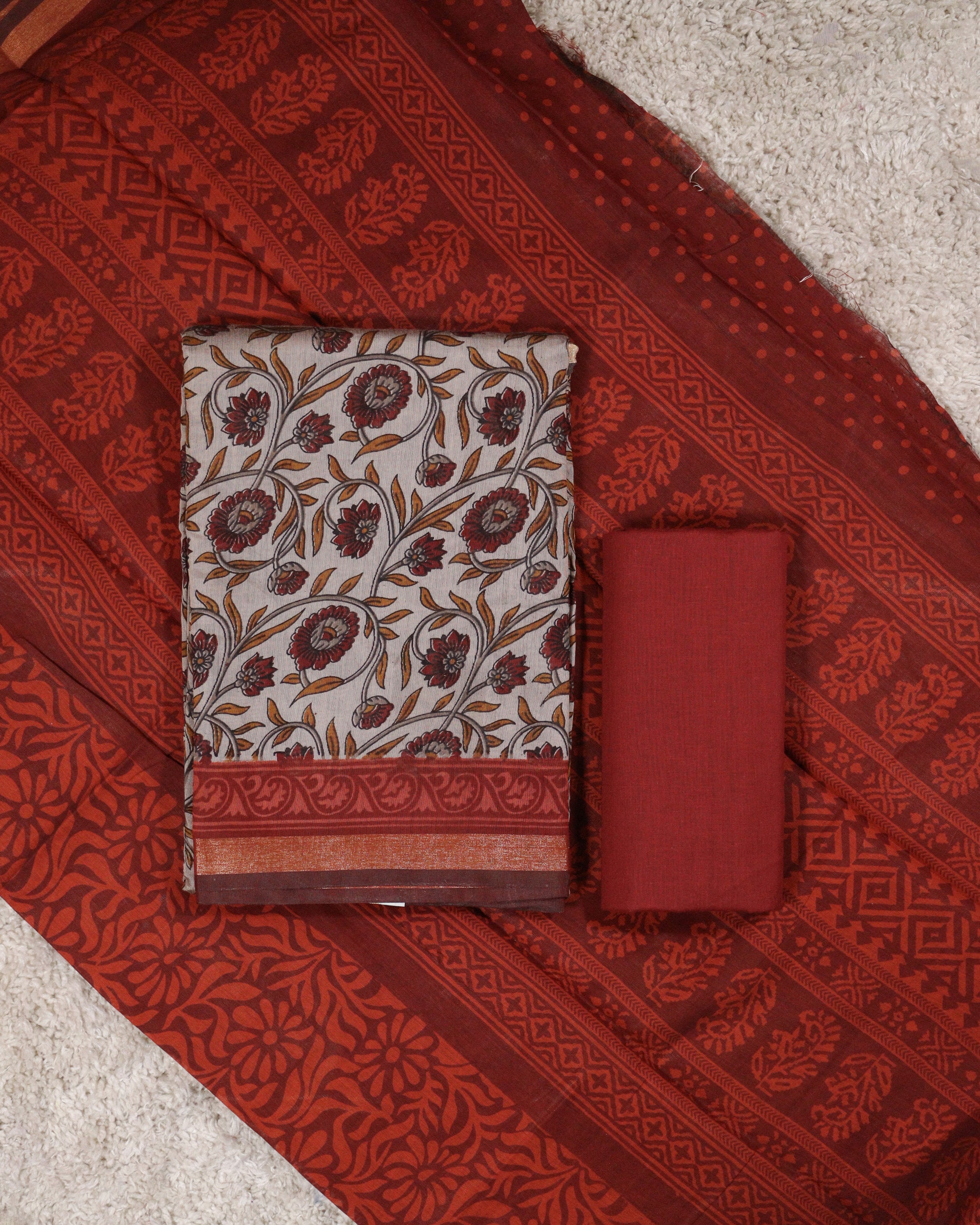 Load image into Gallery viewer, Semi Maheshwari Silk Unstitched Suit-4603  GRAY