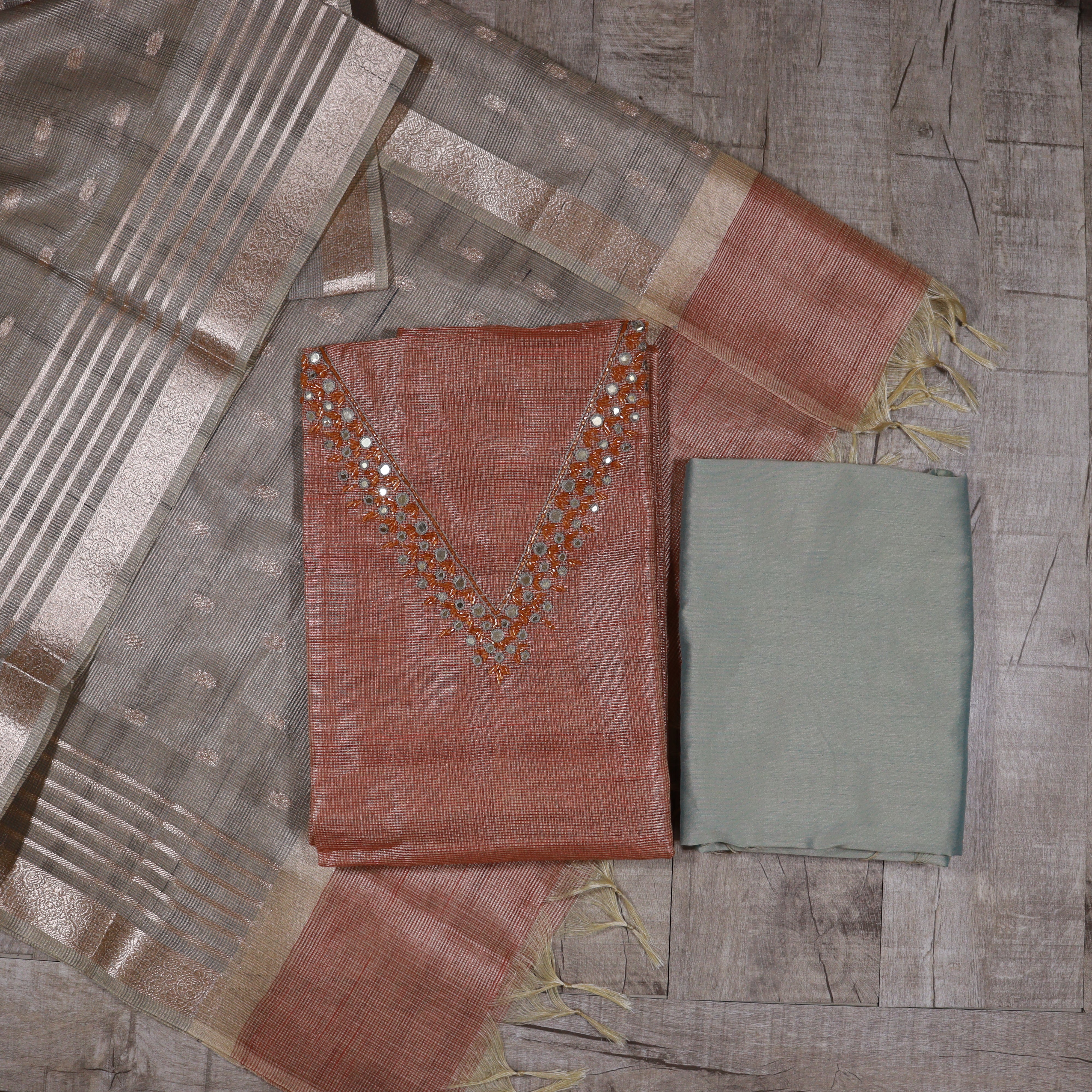 Load image into Gallery viewer, Tissue kotta silk unstitched suit -3990