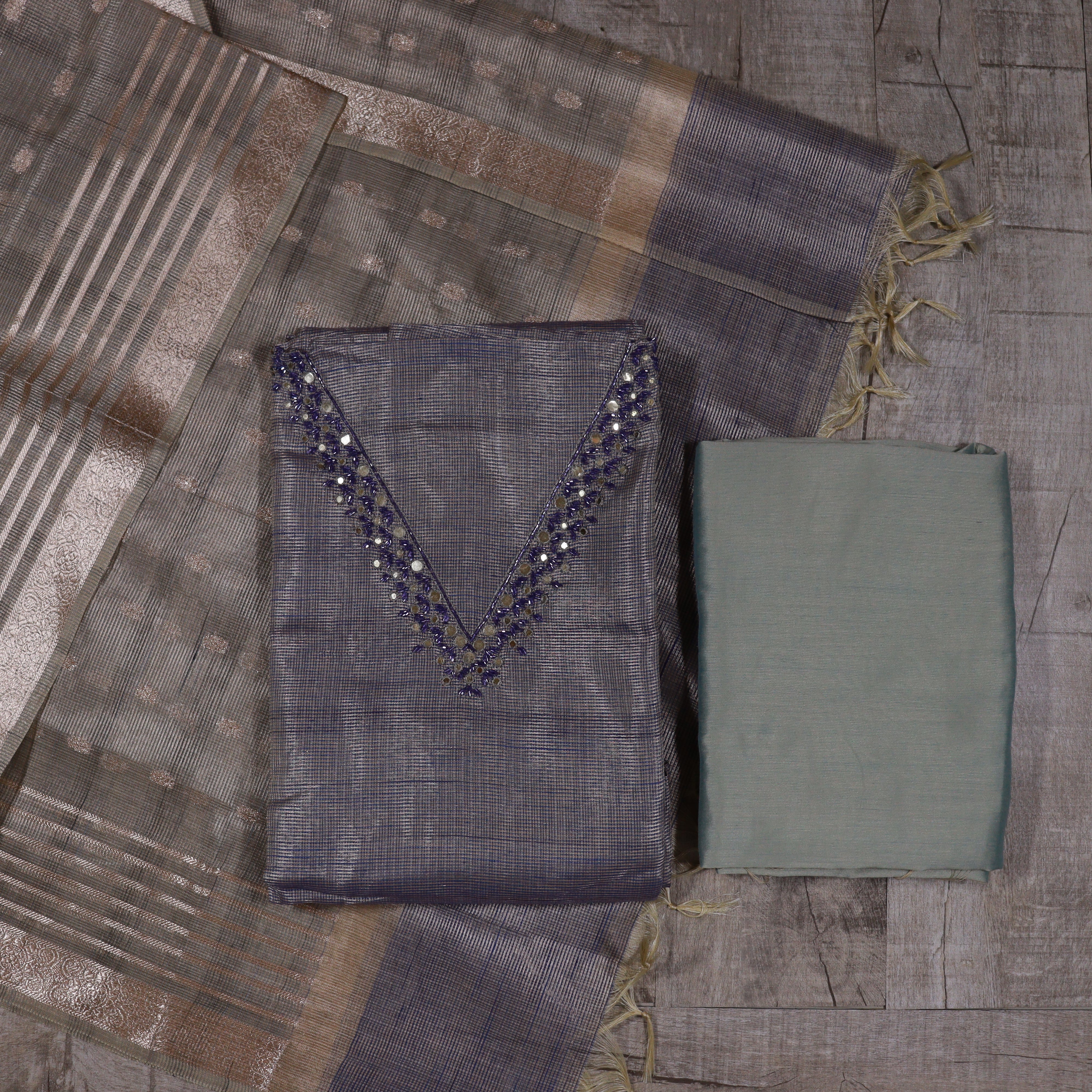 Load image into Gallery viewer, Tissue kotta silk unstitched suit -3990