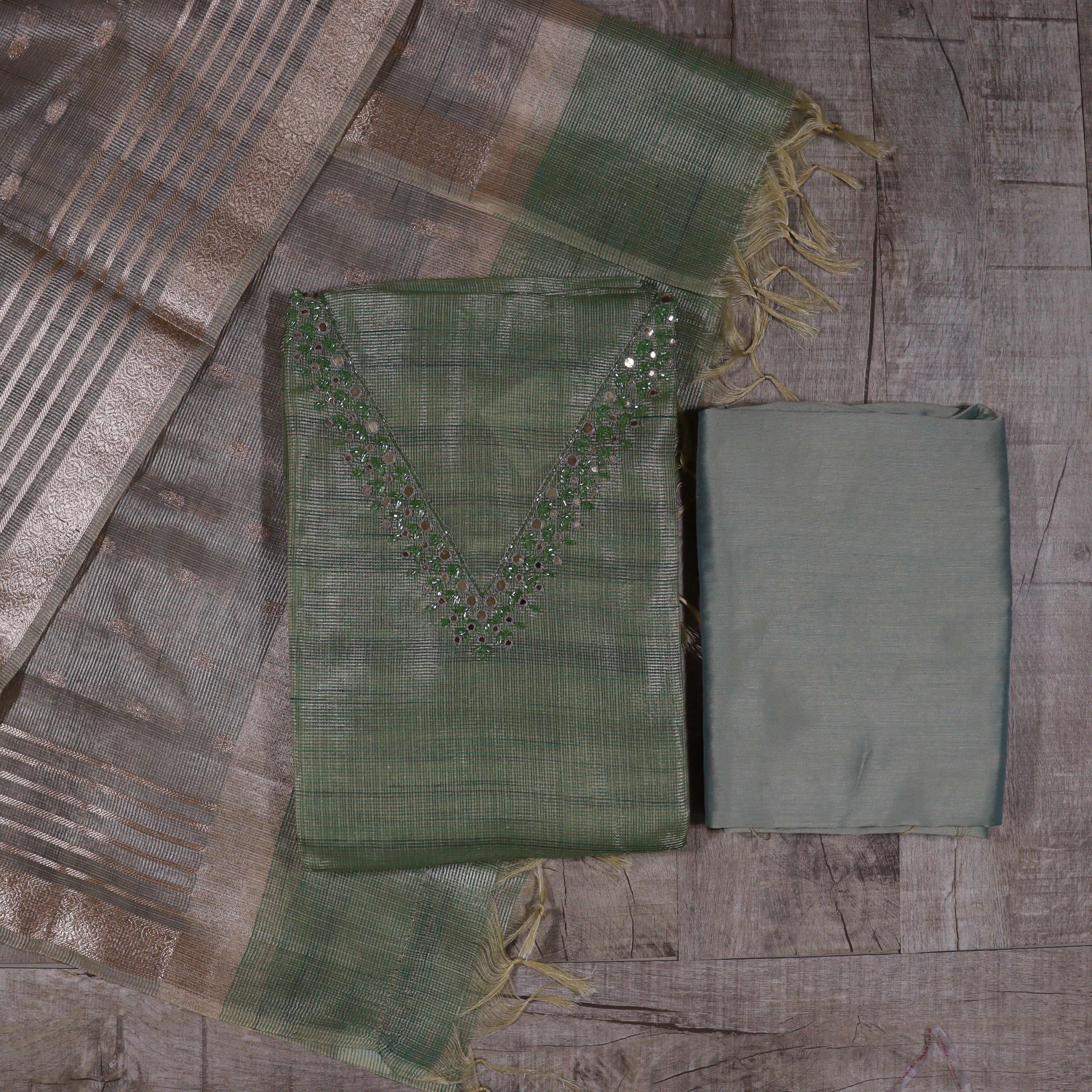 Load image into Gallery viewer, Tissue kotta silk unstitched suit -3990