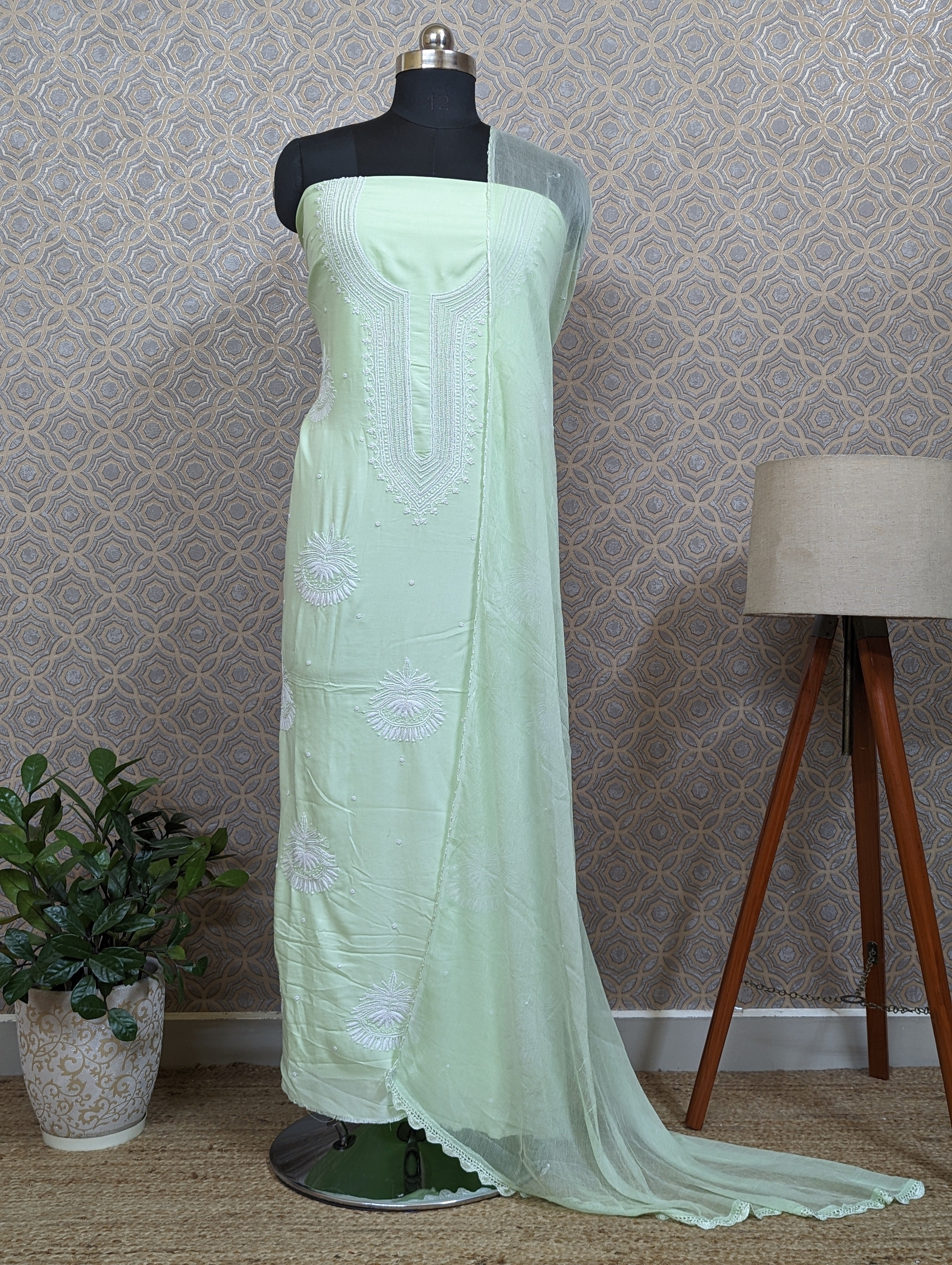 Load image into Gallery viewer, Cotton Chikankari Unstitched Top and Dupatta- 2514