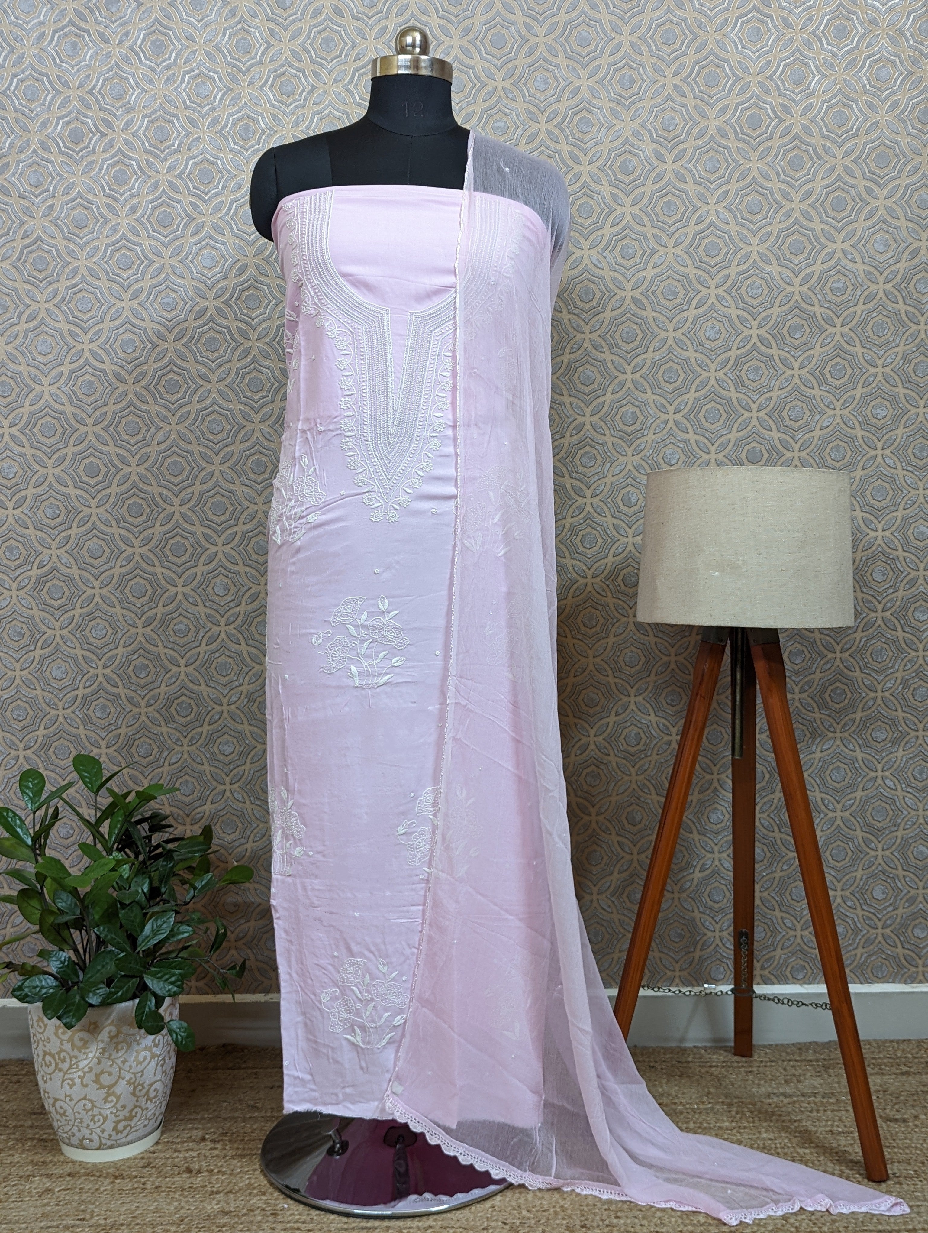 Load image into Gallery viewer, Cotton Chikankari Unstitched Top and Dupatta -2514