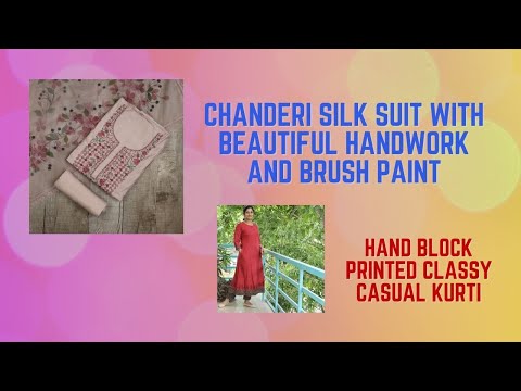 Load and play video in Gallery viewer, Pure Chanderi Silk Handwork suit-3342