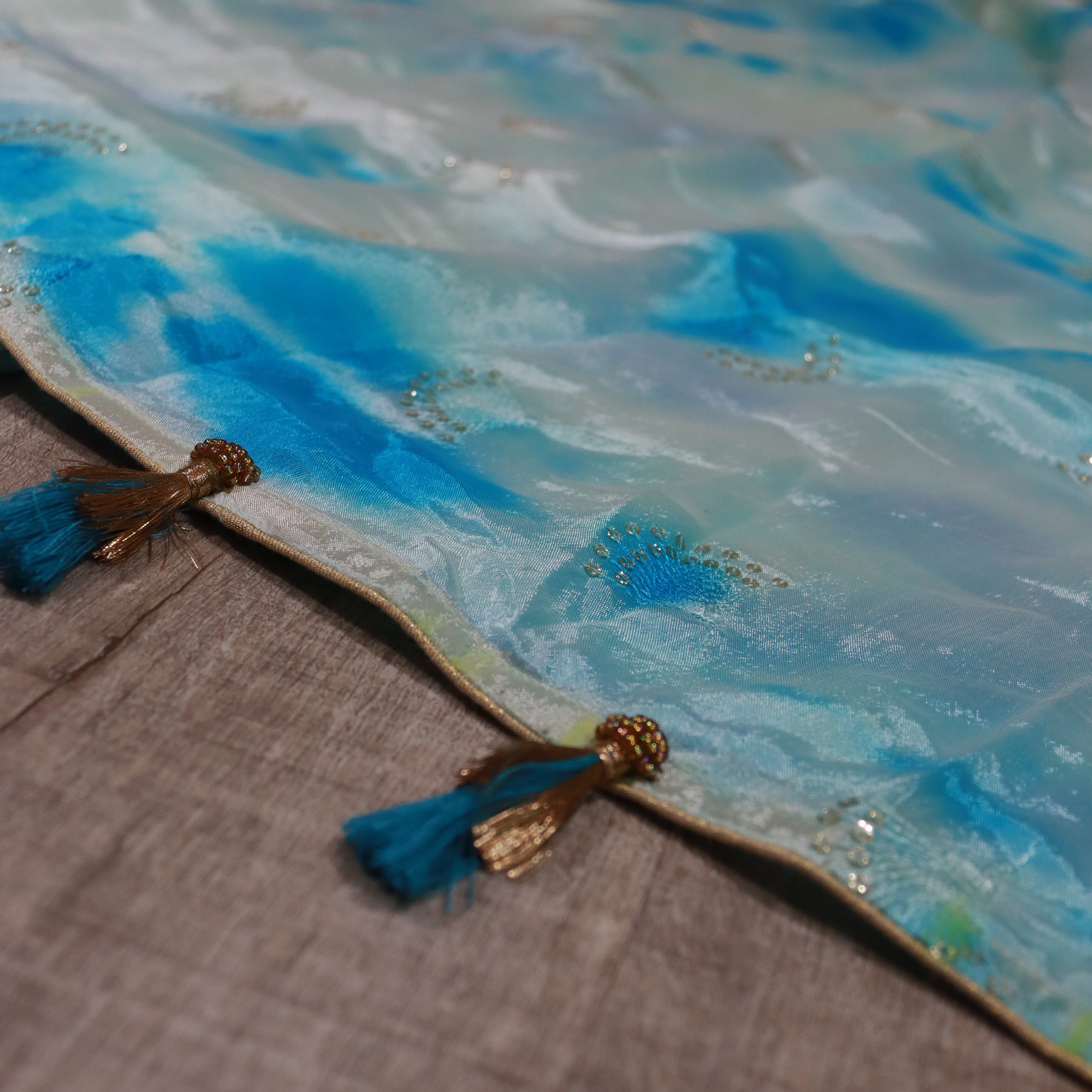 Load image into Gallery viewer, Light Blue And Ocean Blue Chinnon Saree-3329