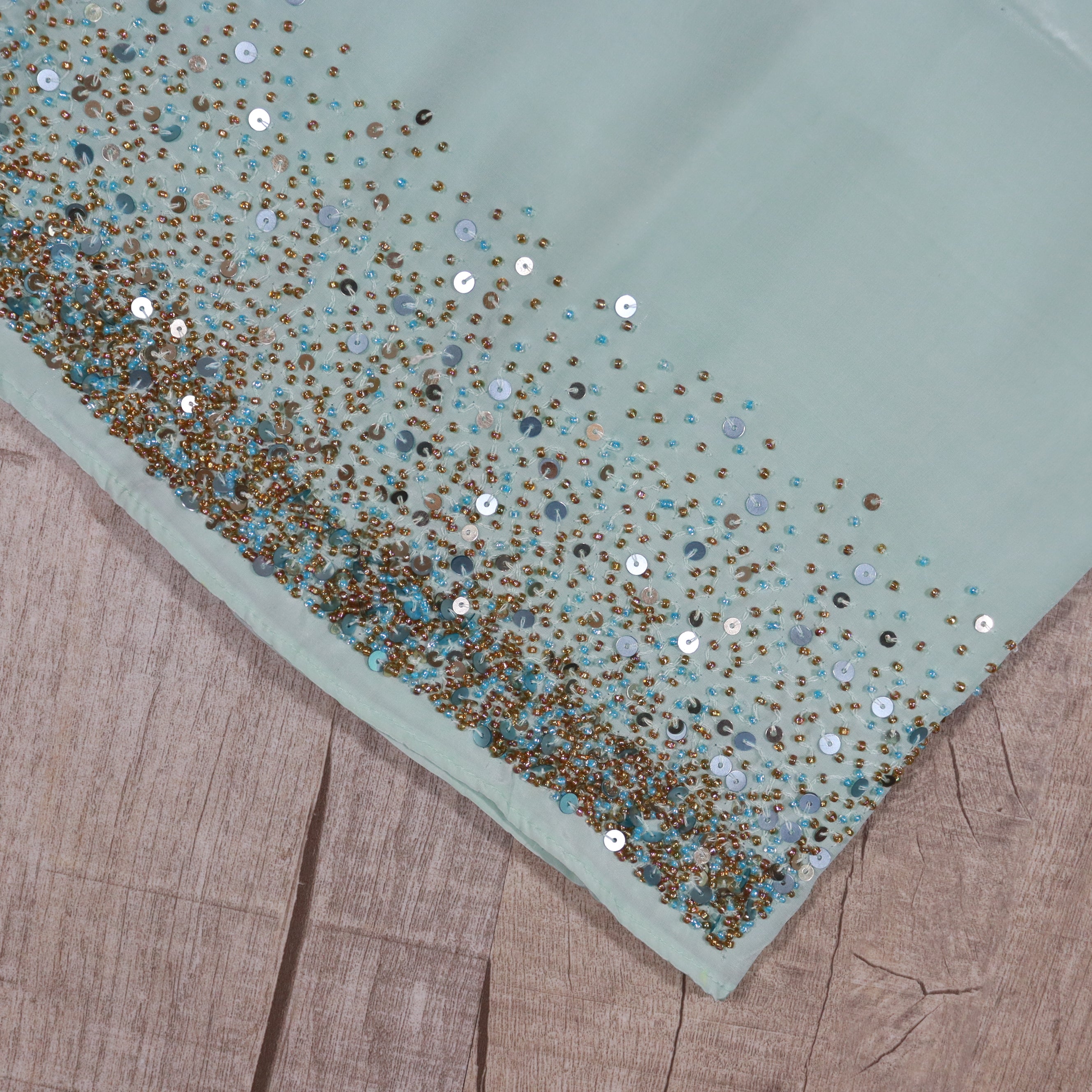 Load image into Gallery viewer, Light Blue And Ocean Blue Chinnon Saree-3329