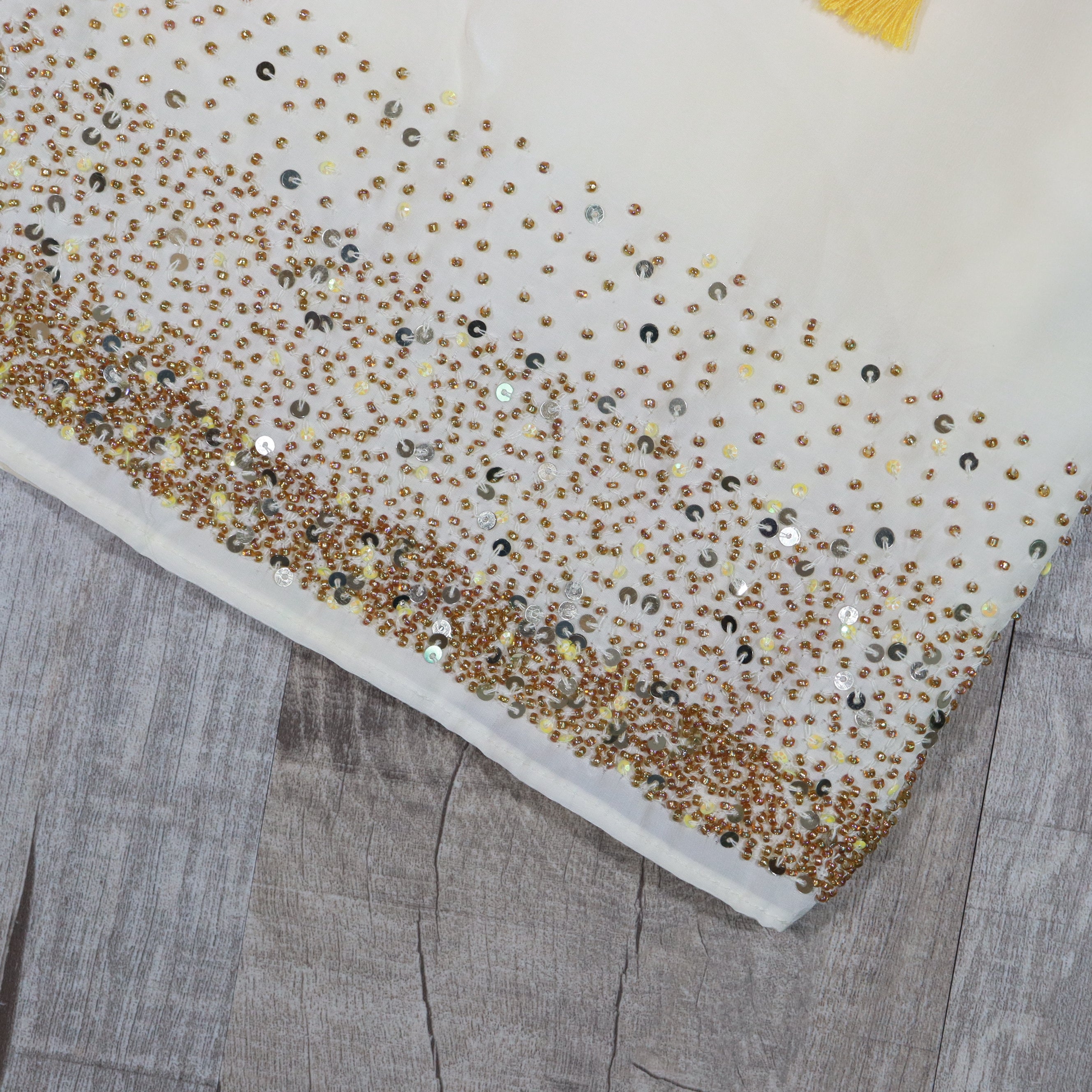 Load image into Gallery viewer, Cream And Sunflower Yellow Chinnon Saree-3329