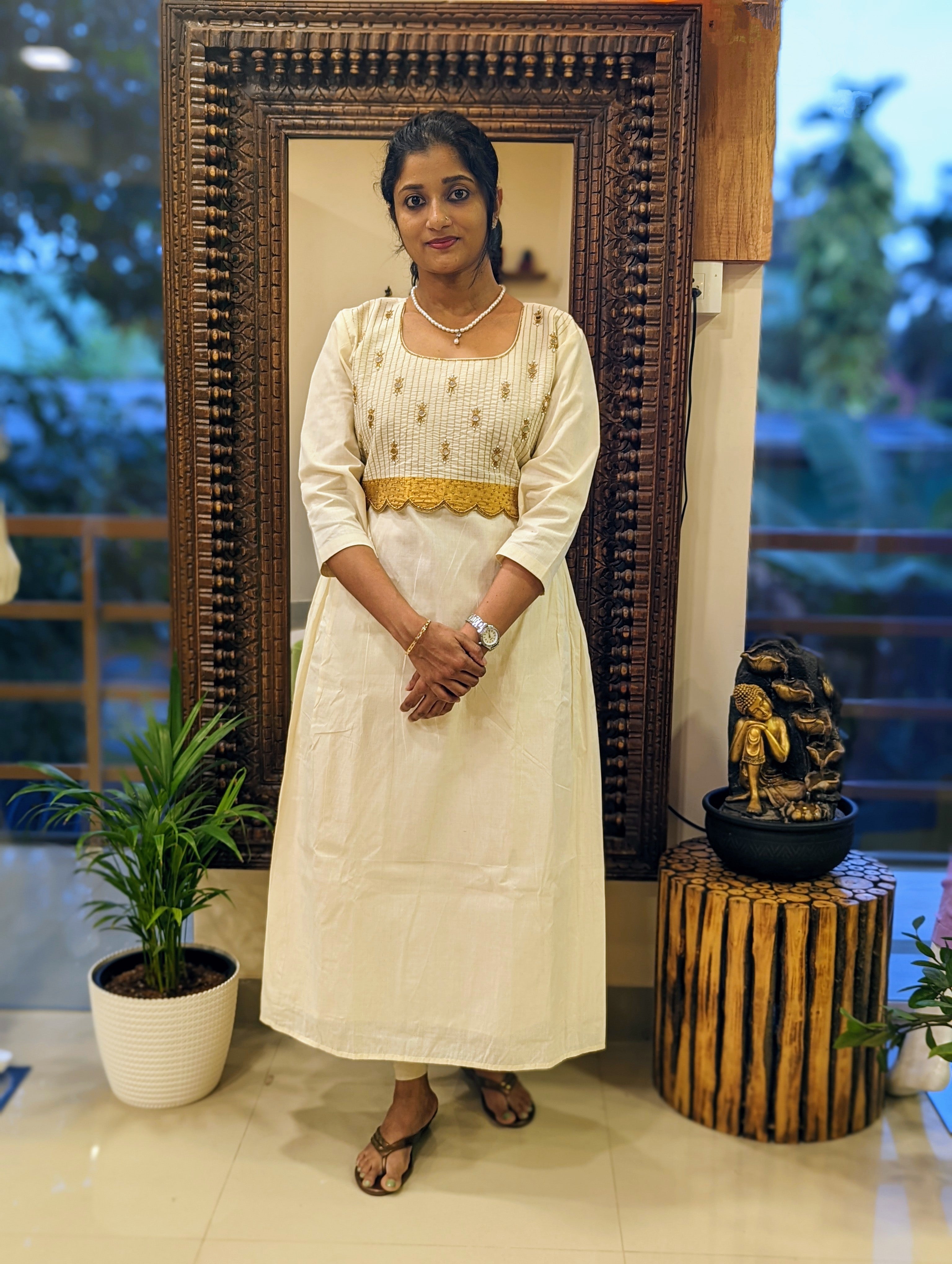 Load image into Gallery viewer, Cotton Kasavu A-line Kurti(pre-order)-6