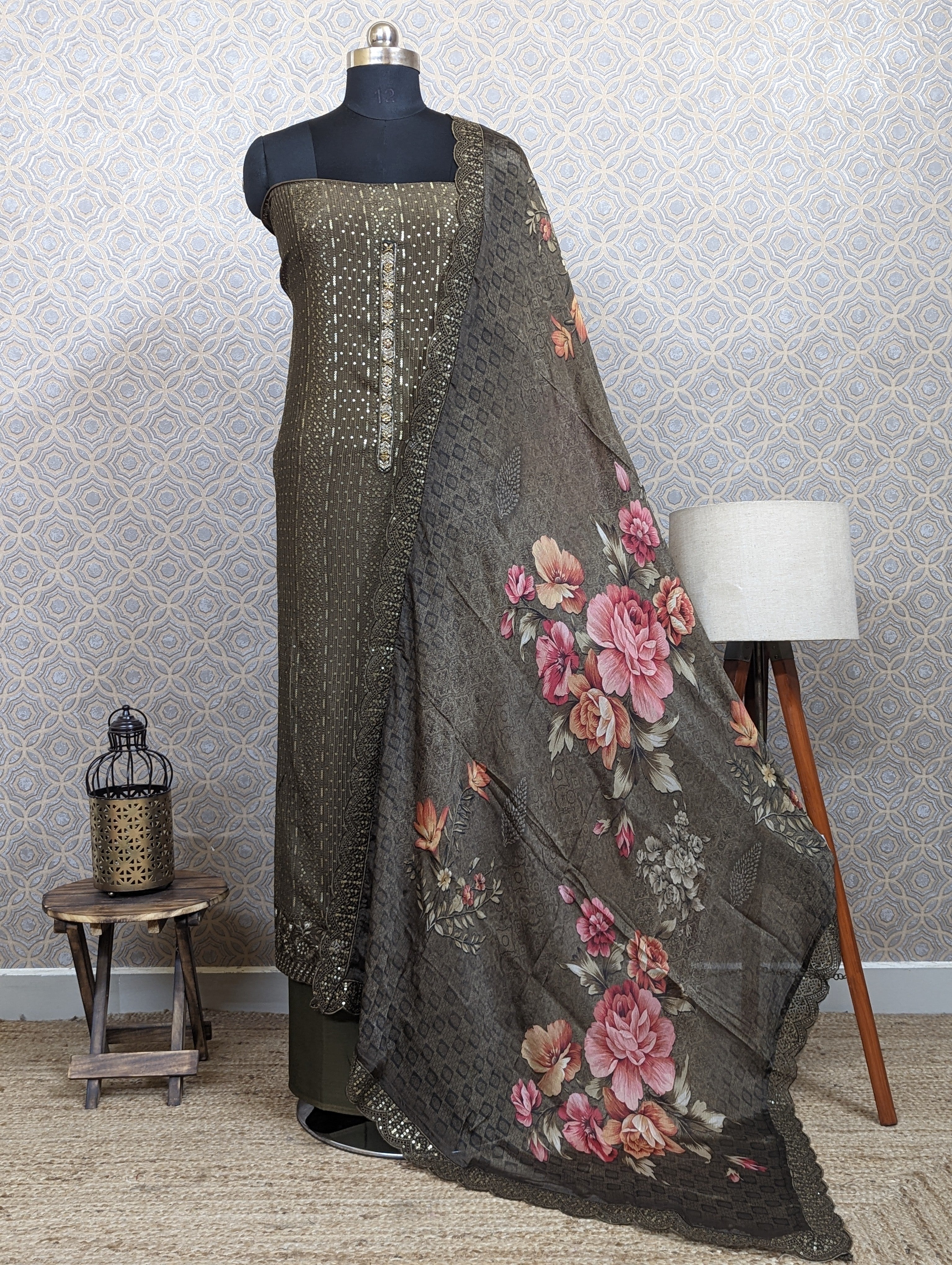 Load image into Gallery viewer, Sea Weed Pure Crape Unstitched Suits -2300