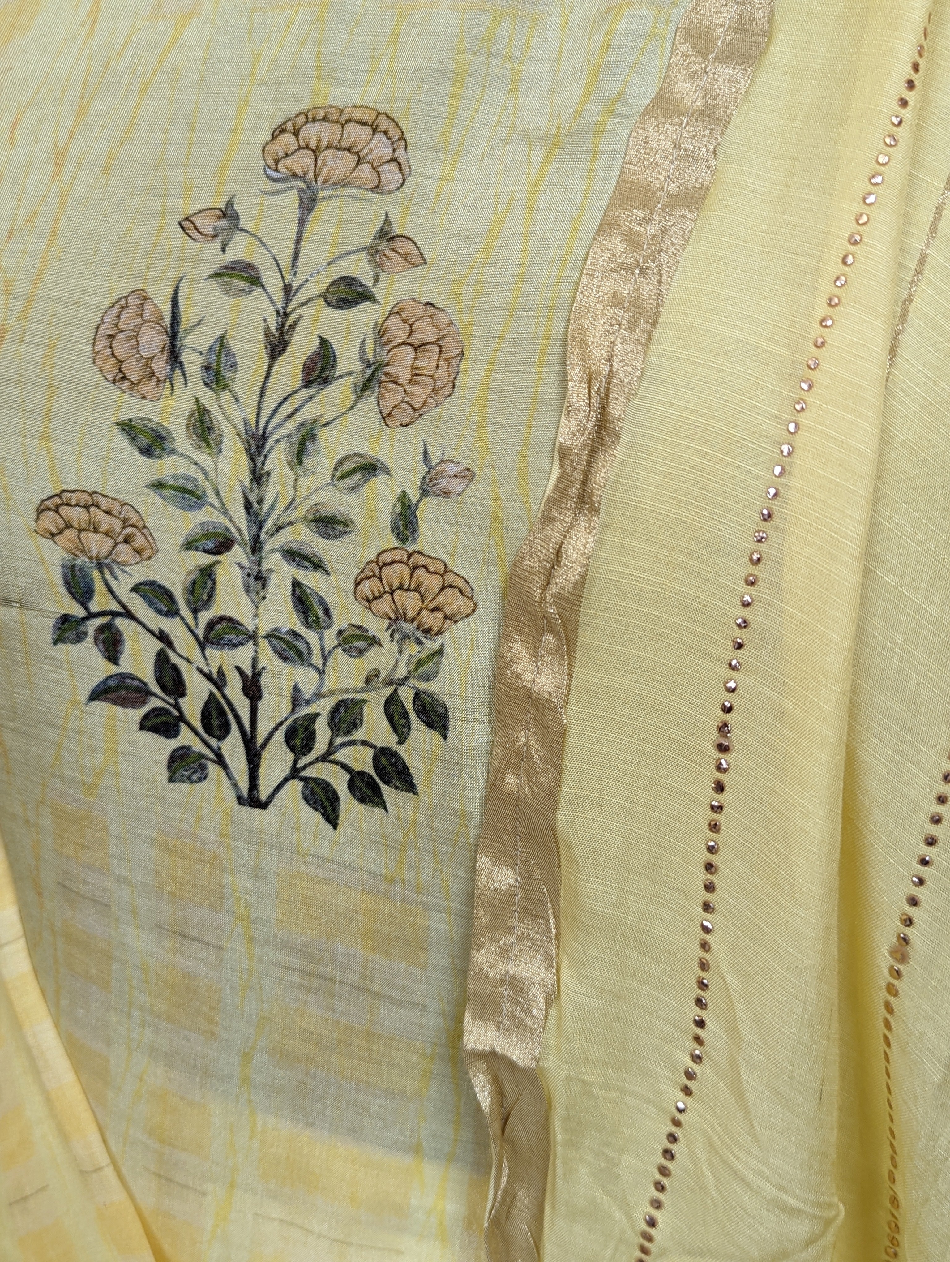 Load image into Gallery viewer, Yellow Muslin Silk Semi-Stitched Suits - 1706