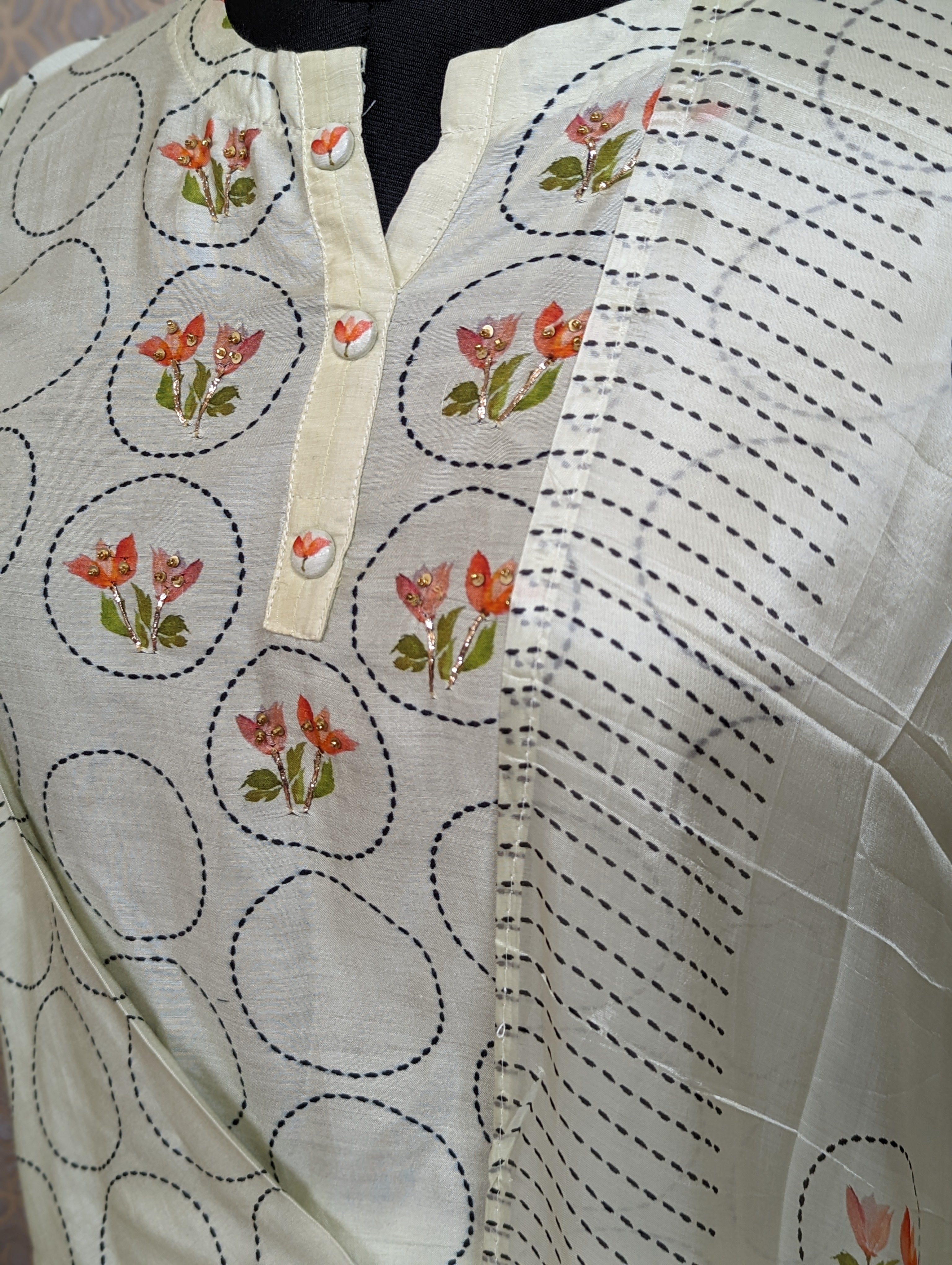 Load image into Gallery viewer, Cream Muslin Silk Semi-Stitched Suits- 1709