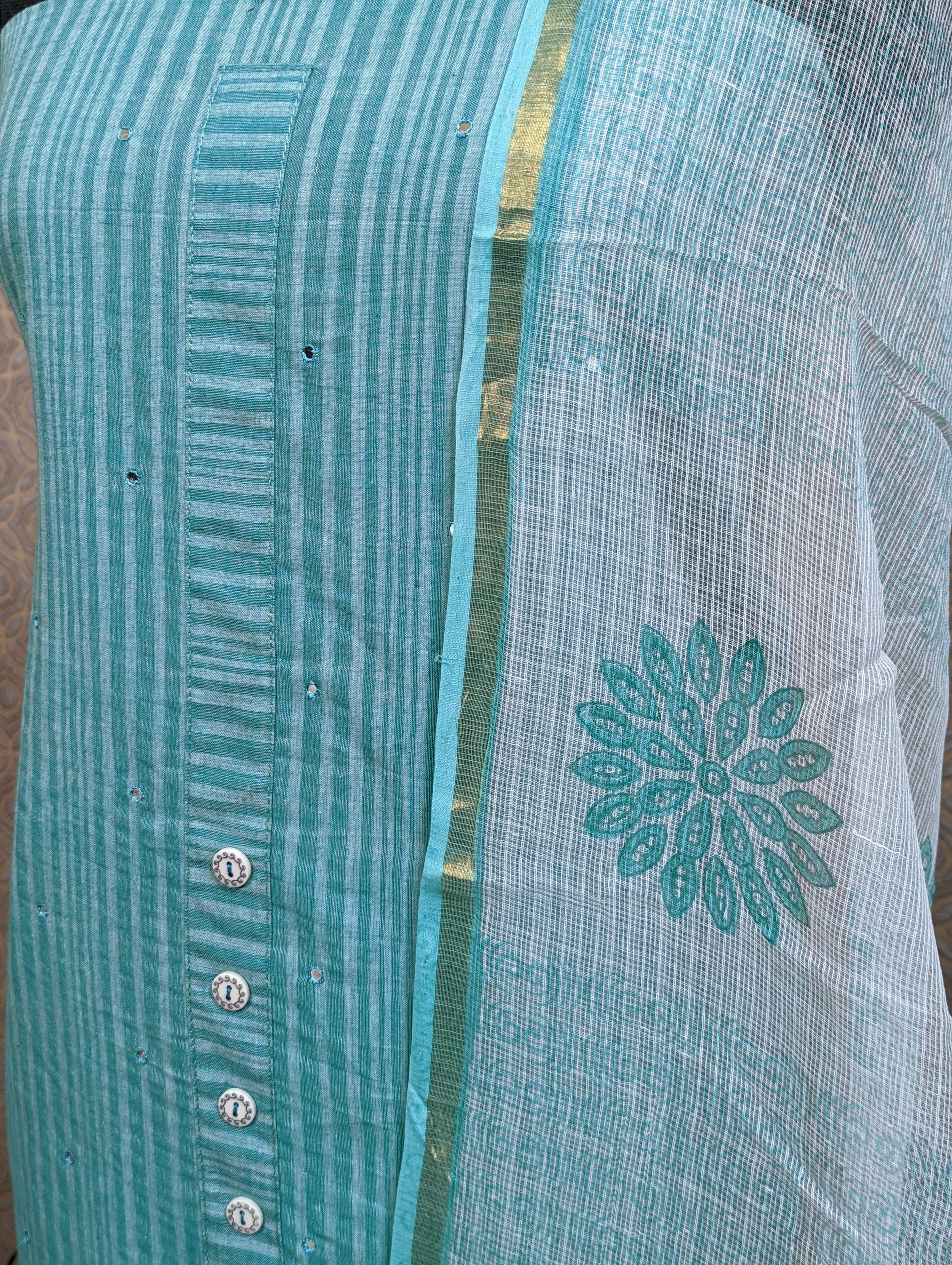 Load image into Gallery viewer, Teal Green Pure Cotton Unstitched Suits - 2345