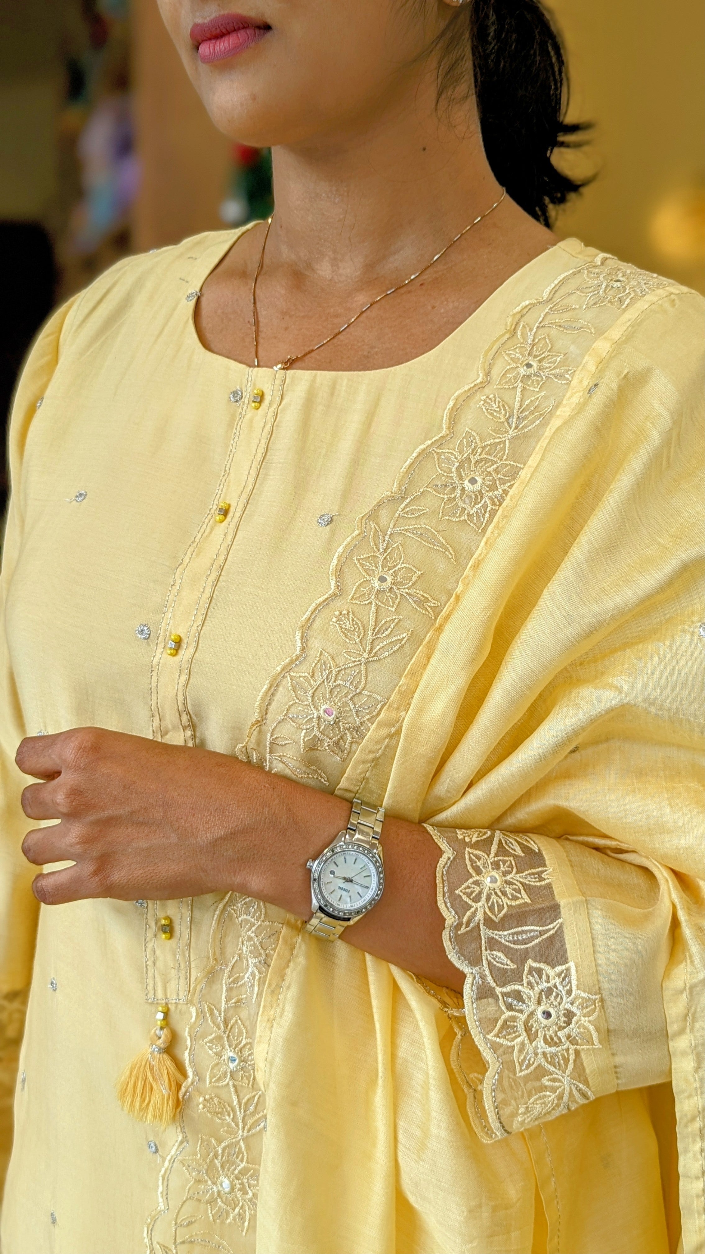 Load image into Gallery viewer, Pastel Yellow Chanderi Silk Kurti Set - 2537