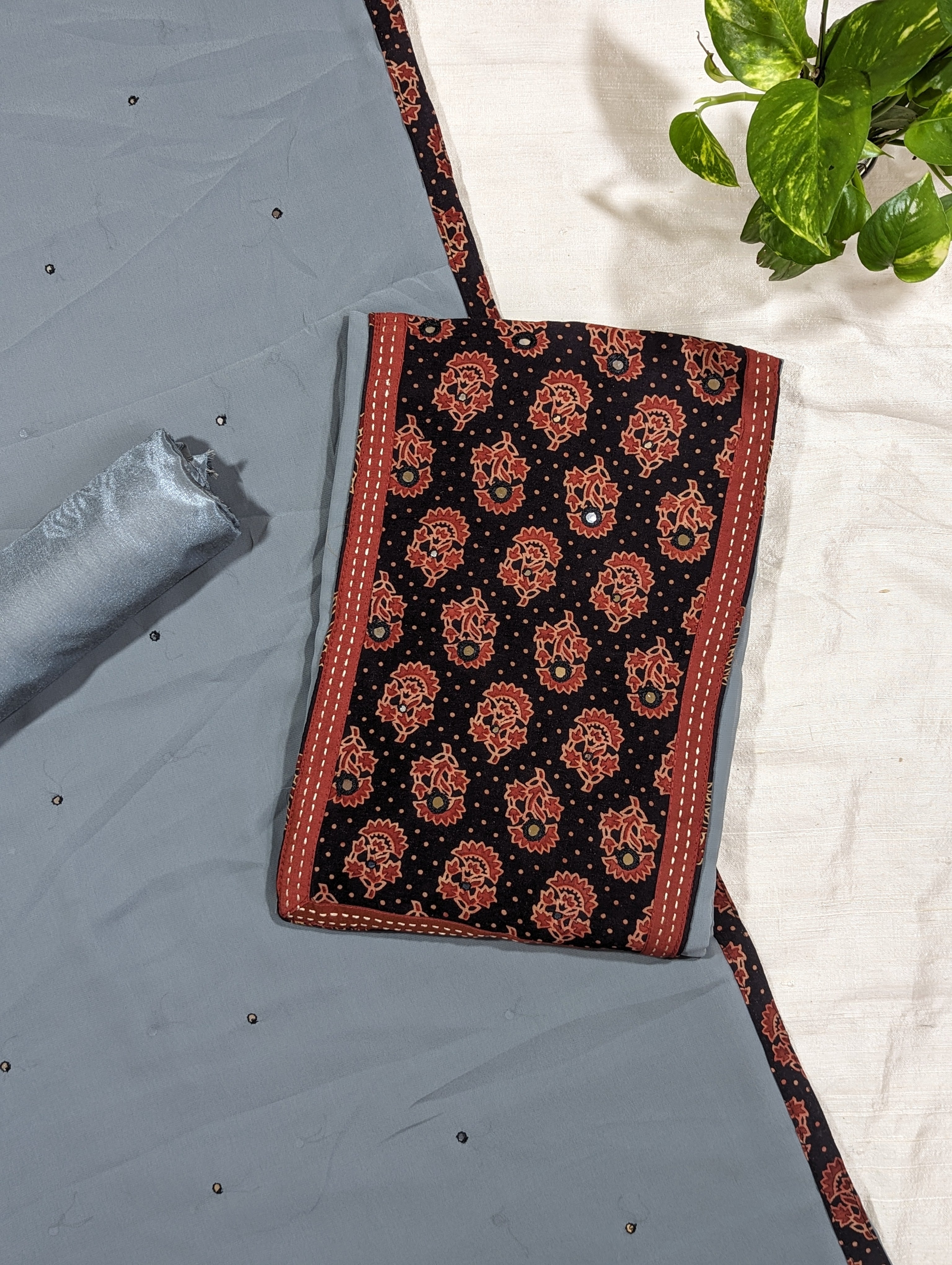 Load image into Gallery viewer, Grey Faux Georgette Unstitched Suits -2929