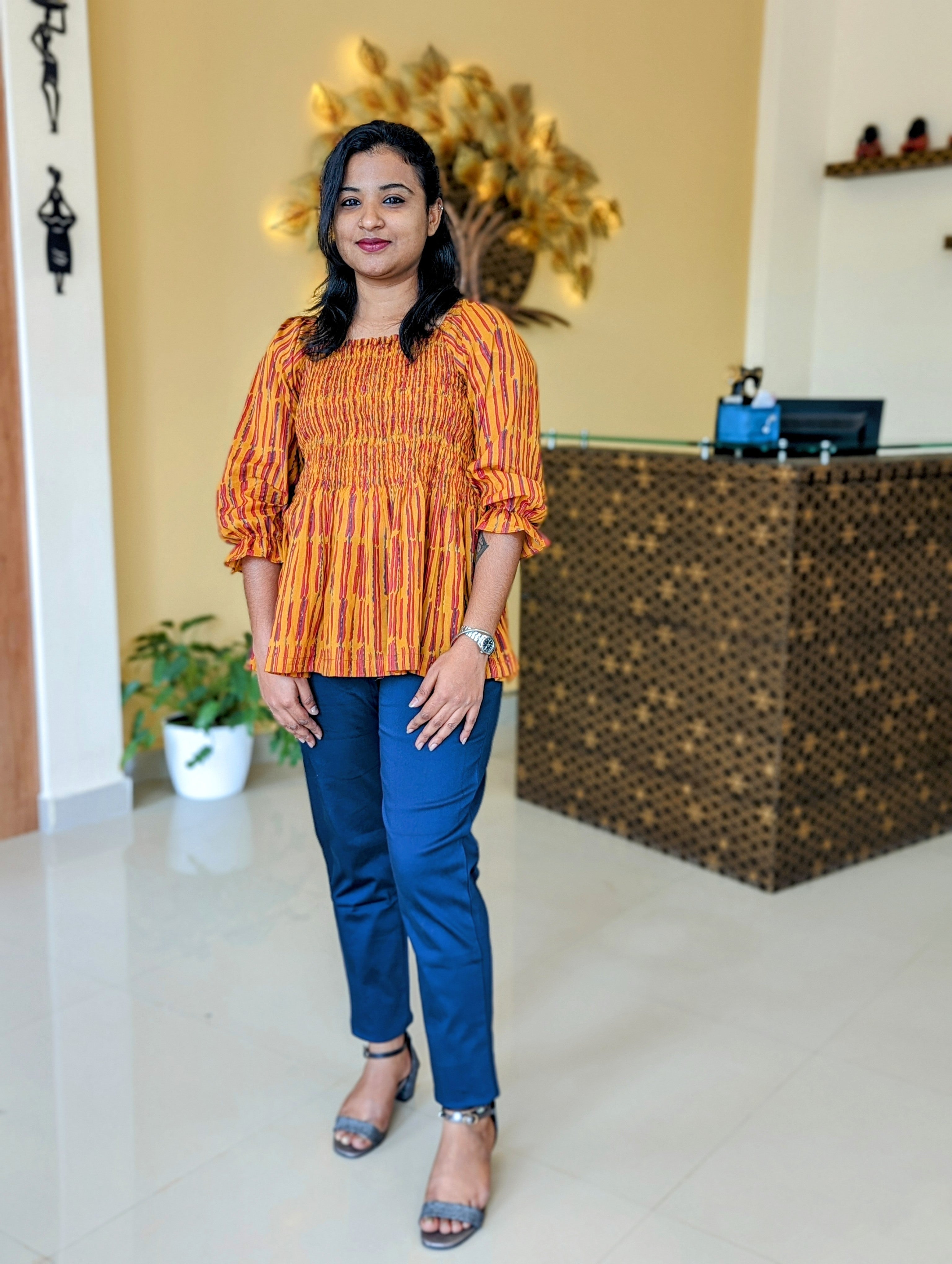 Load image into Gallery viewer, Mustard Yellow Pure Cotton Designer Wear Short Tops