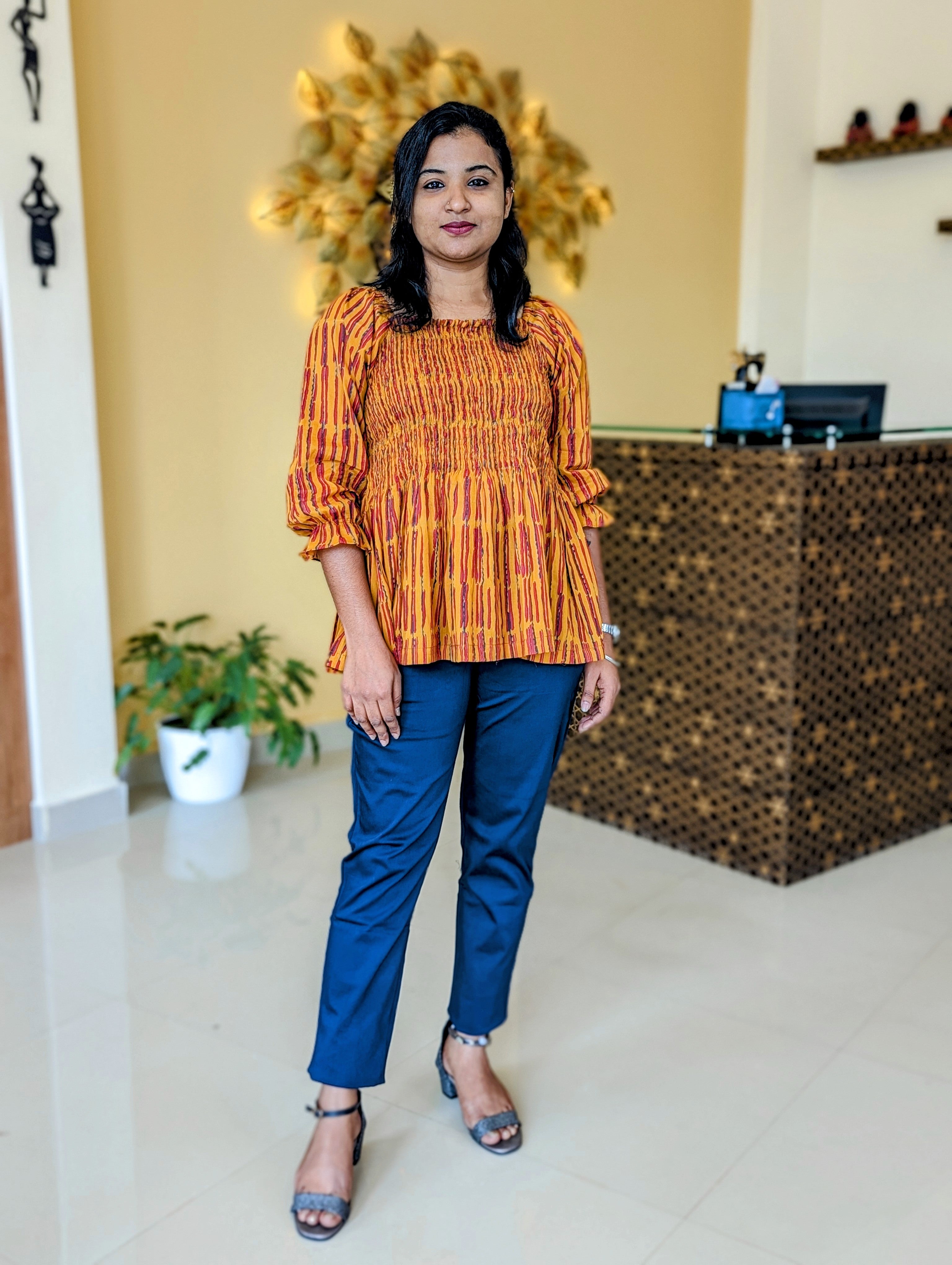 Load image into Gallery viewer, Mustard Yellow Pure Cotton Designer Wear Short Tops