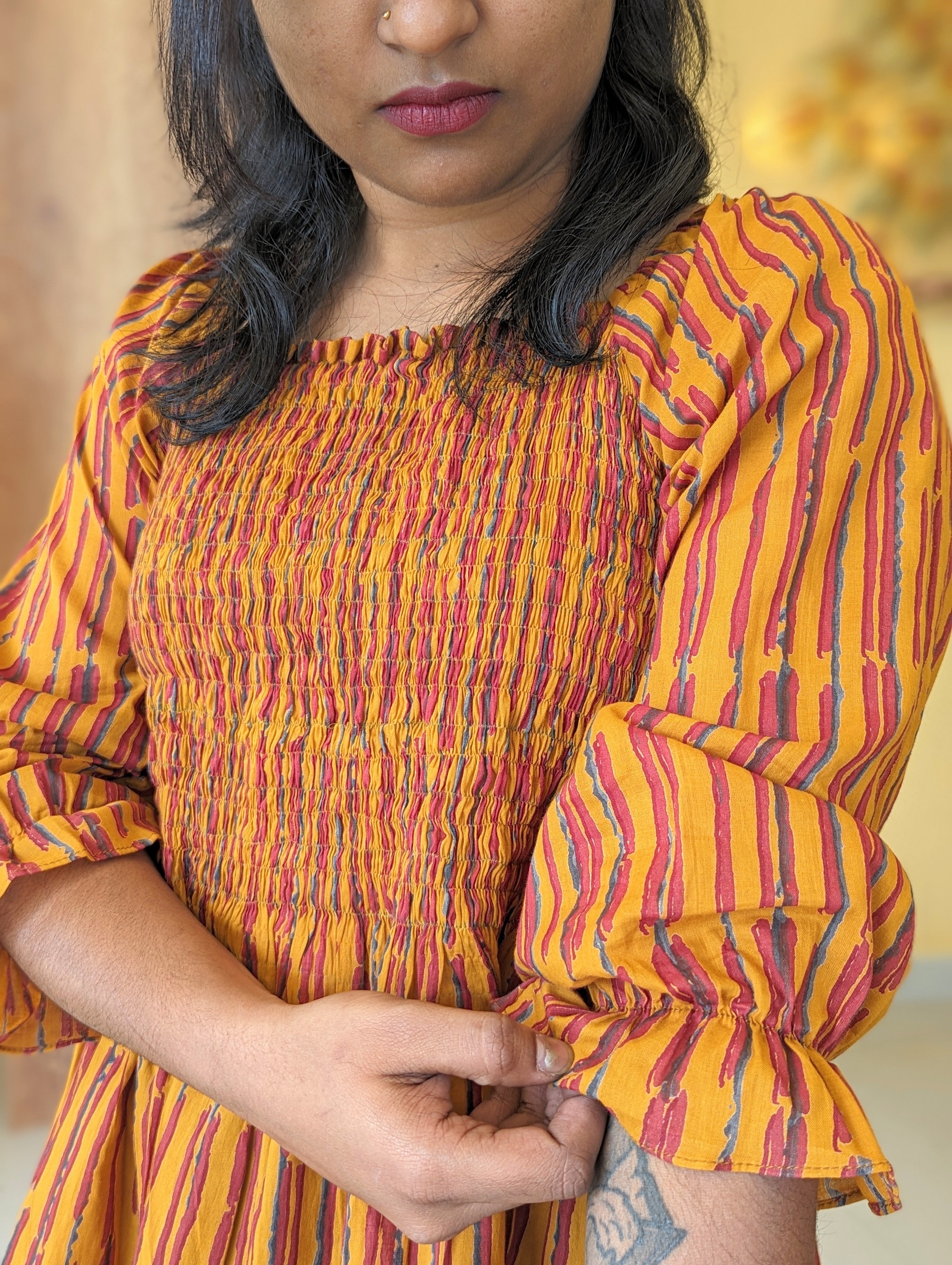 Load image into Gallery viewer, Mustard Yellow Pure Cotton Designer Wear Short Tops