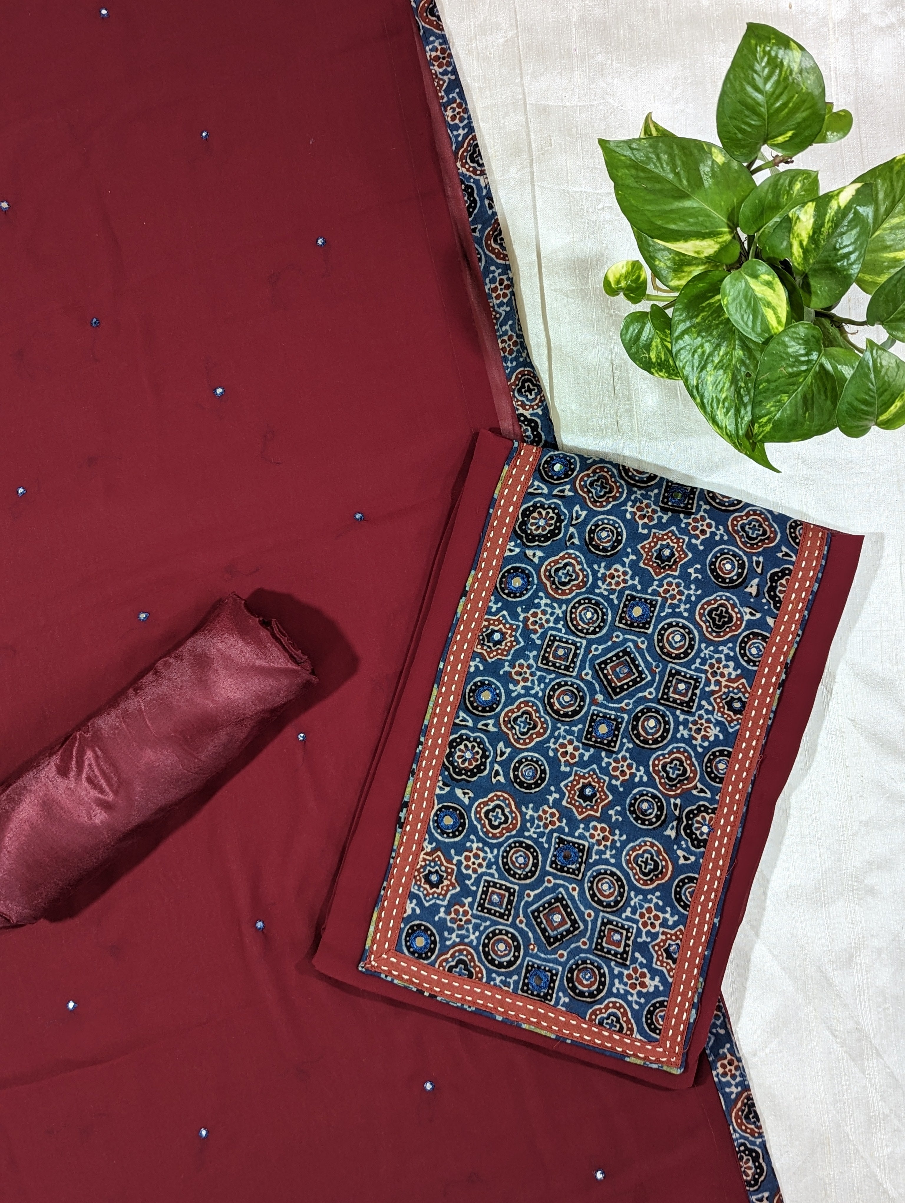 Load image into Gallery viewer, Maroon And Indigo Faux Georgette Unstitched Suits -2929