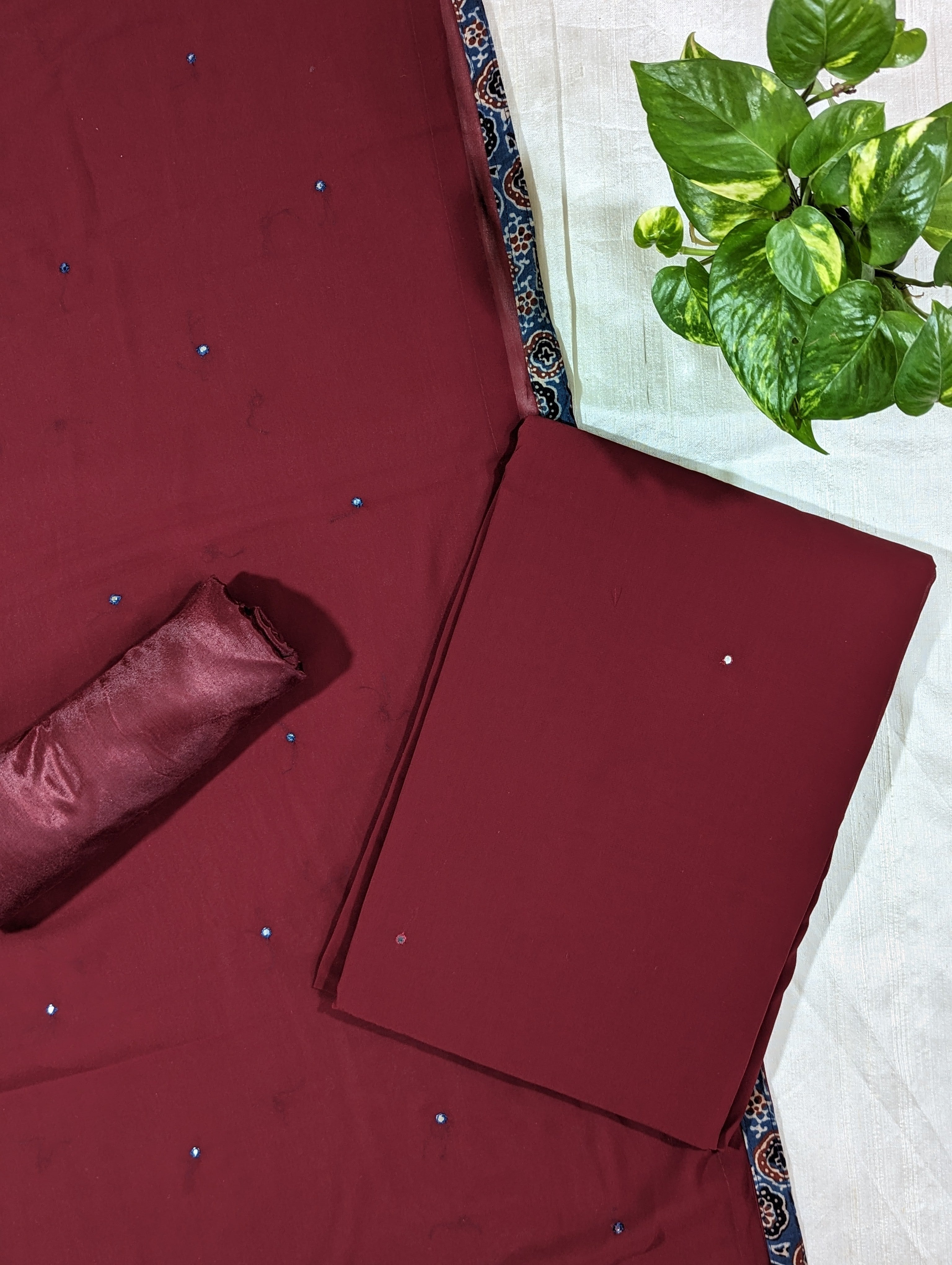 Load image into Gallery viewer, Maroon And Indigo Faux Georgette Unstitched Suits -2929