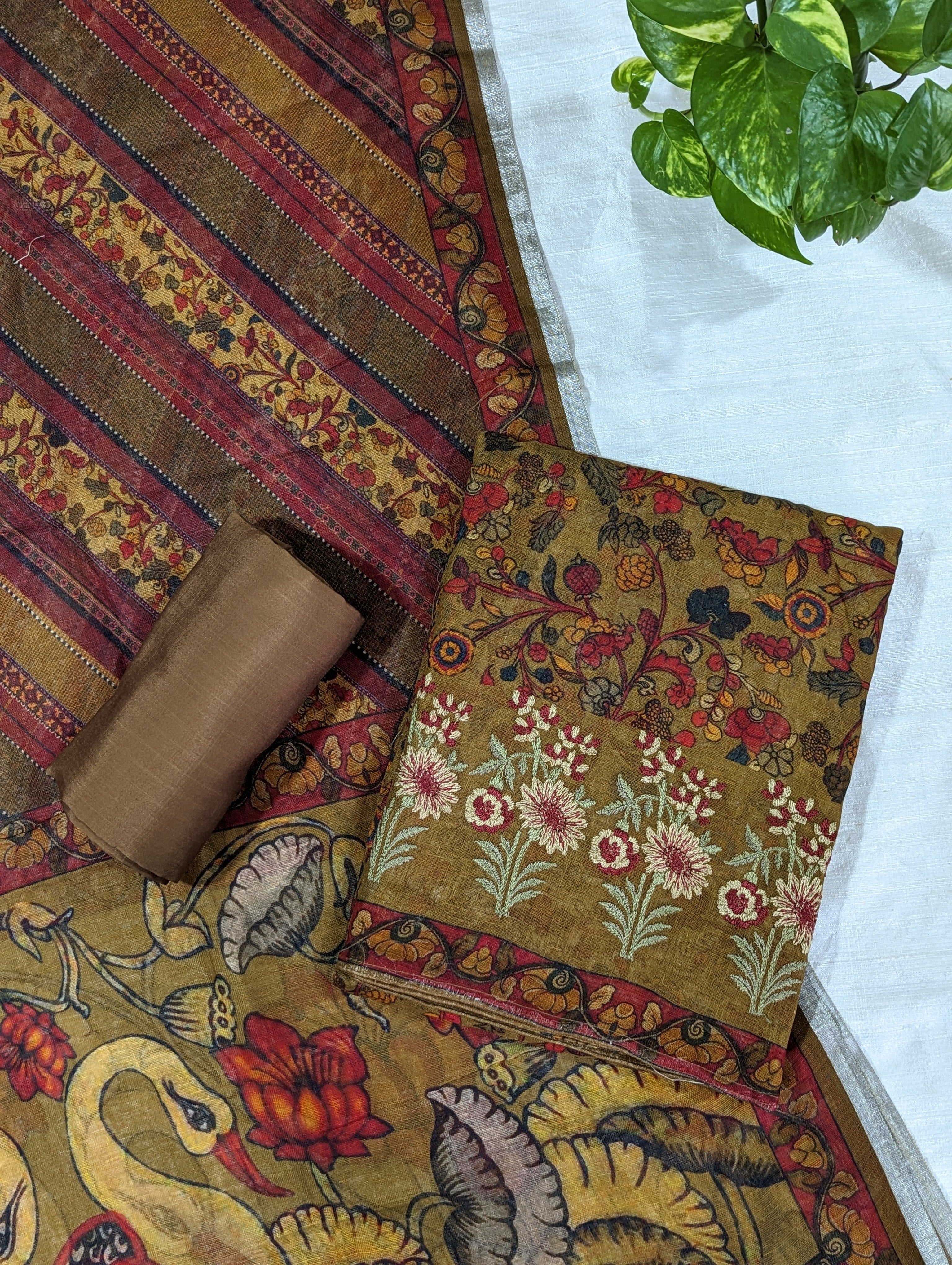 Load image into Gallery viewer, Deep Caramel Pure Linen Unstitched Suits-3038