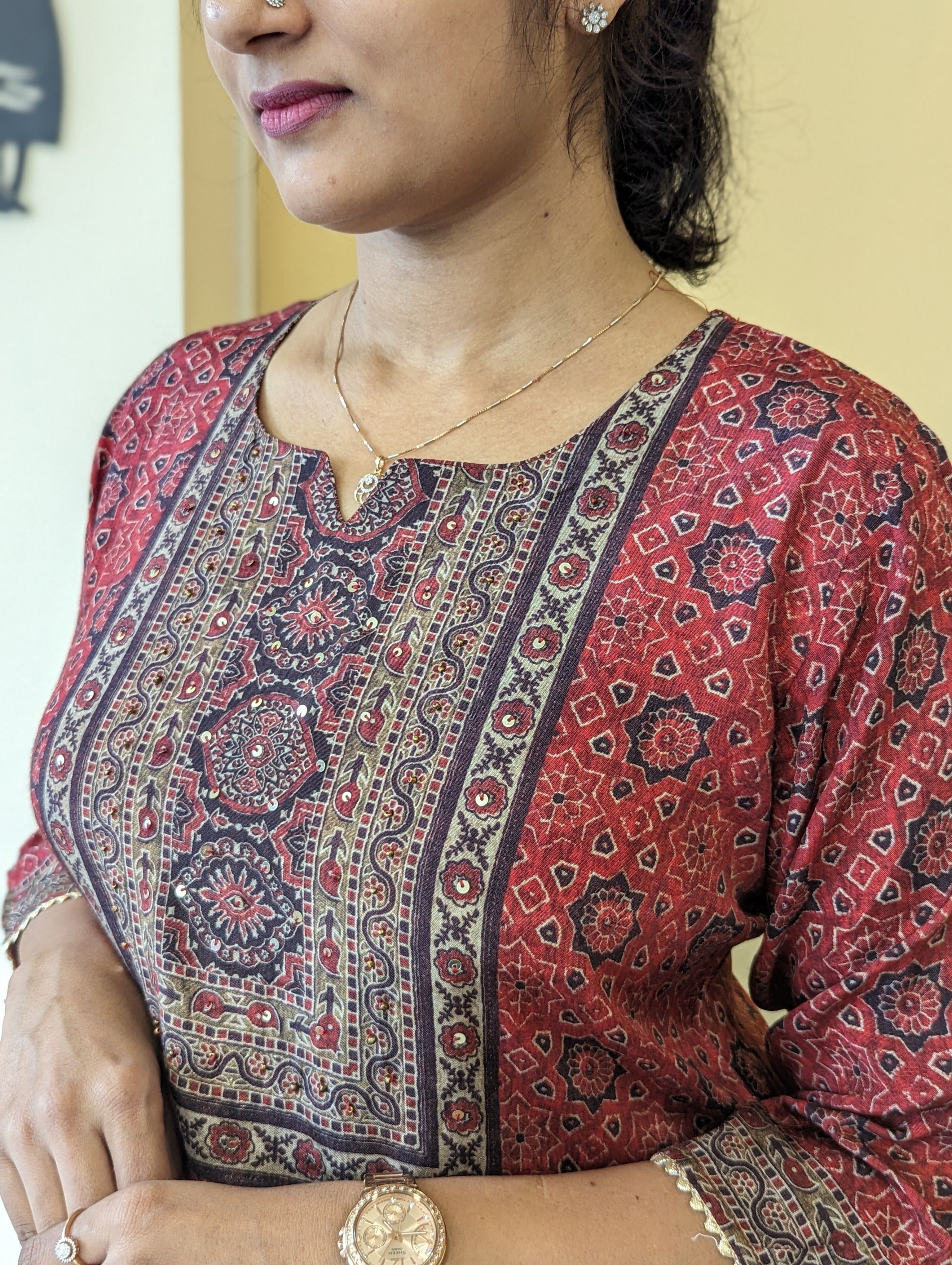 Load image into Gallery viewer, Brick Red Muslin Silk Stitched Suit-3069