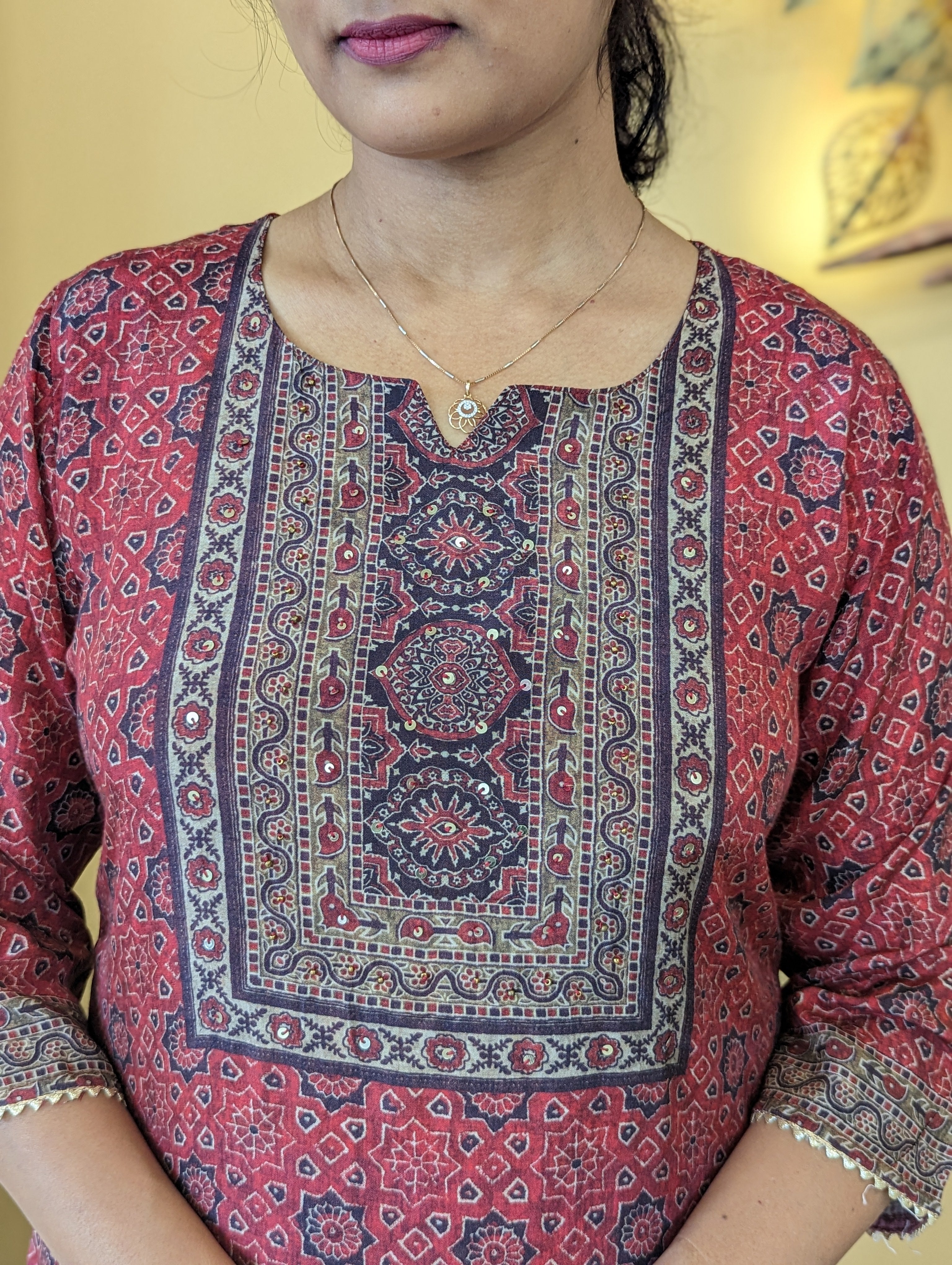 Load image into Gallery viewer, Brick Red Muslin Silk Stitched Suit-3069