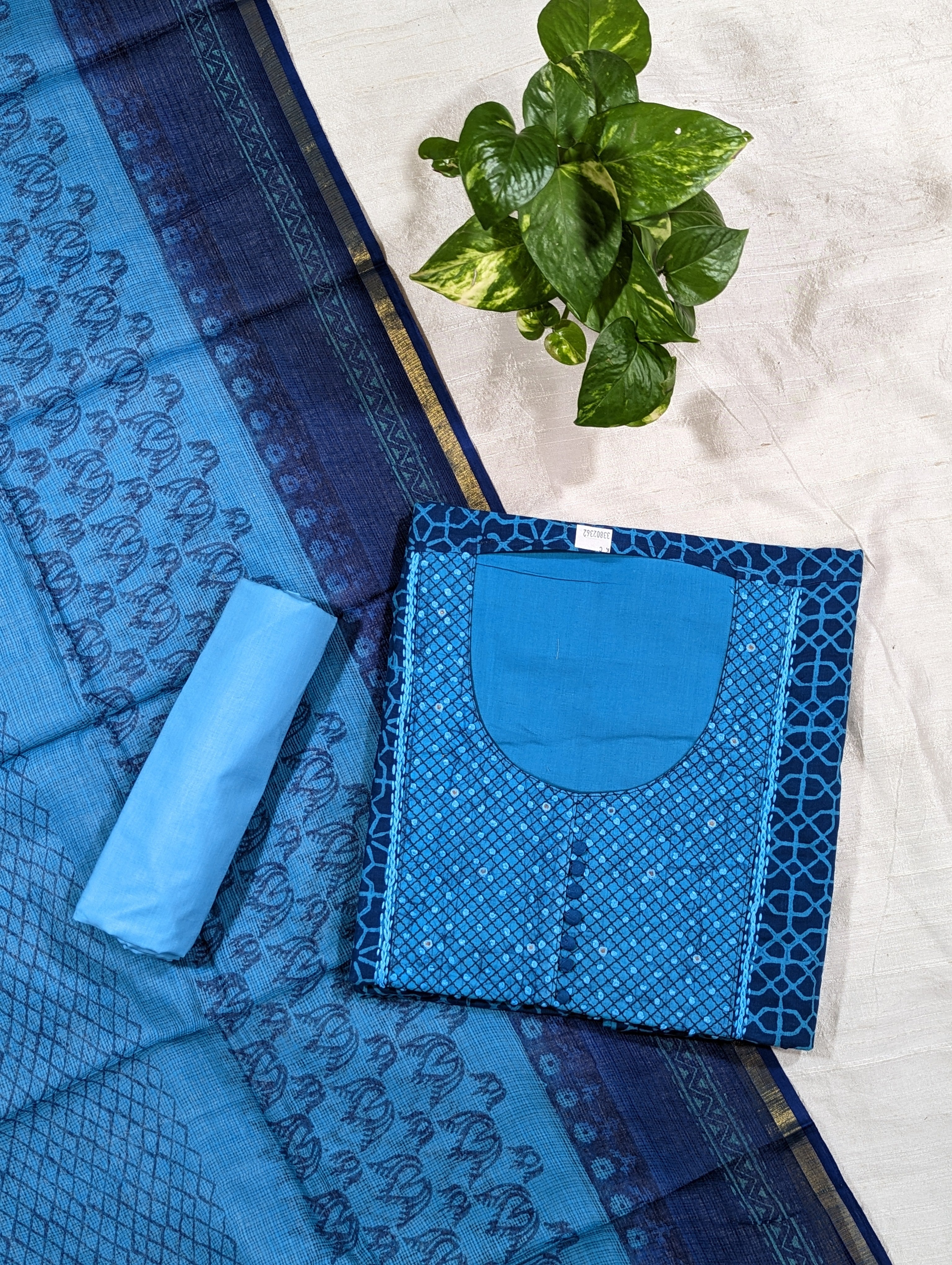 Load image into Gallery viewer, Midnight Blue And Blue Pure Cotton Unstitched Suit-3279