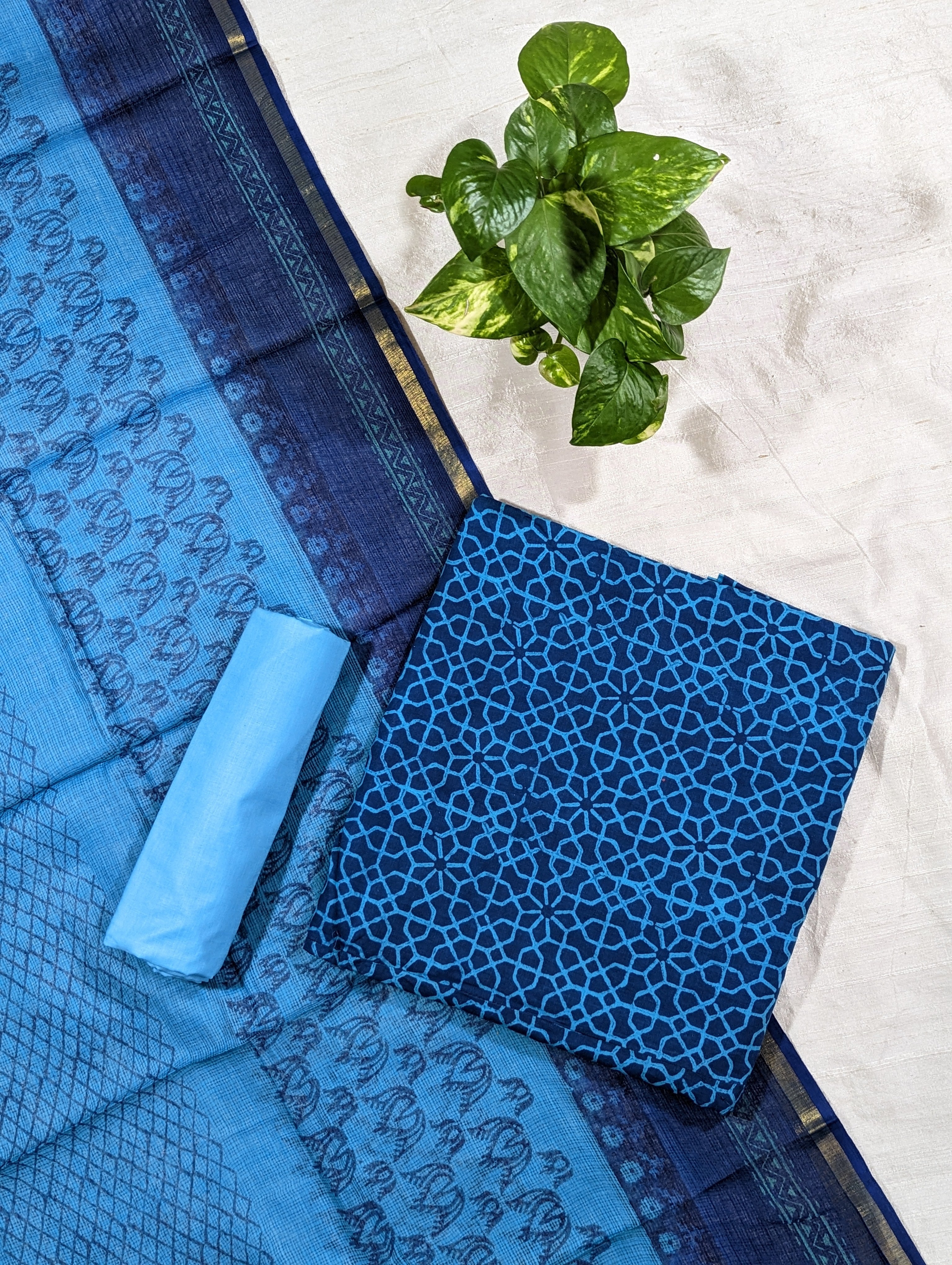 Load image into Gallery viewer, Midnight Blue And Blue Pure Cotton Unstitched Suit-3279