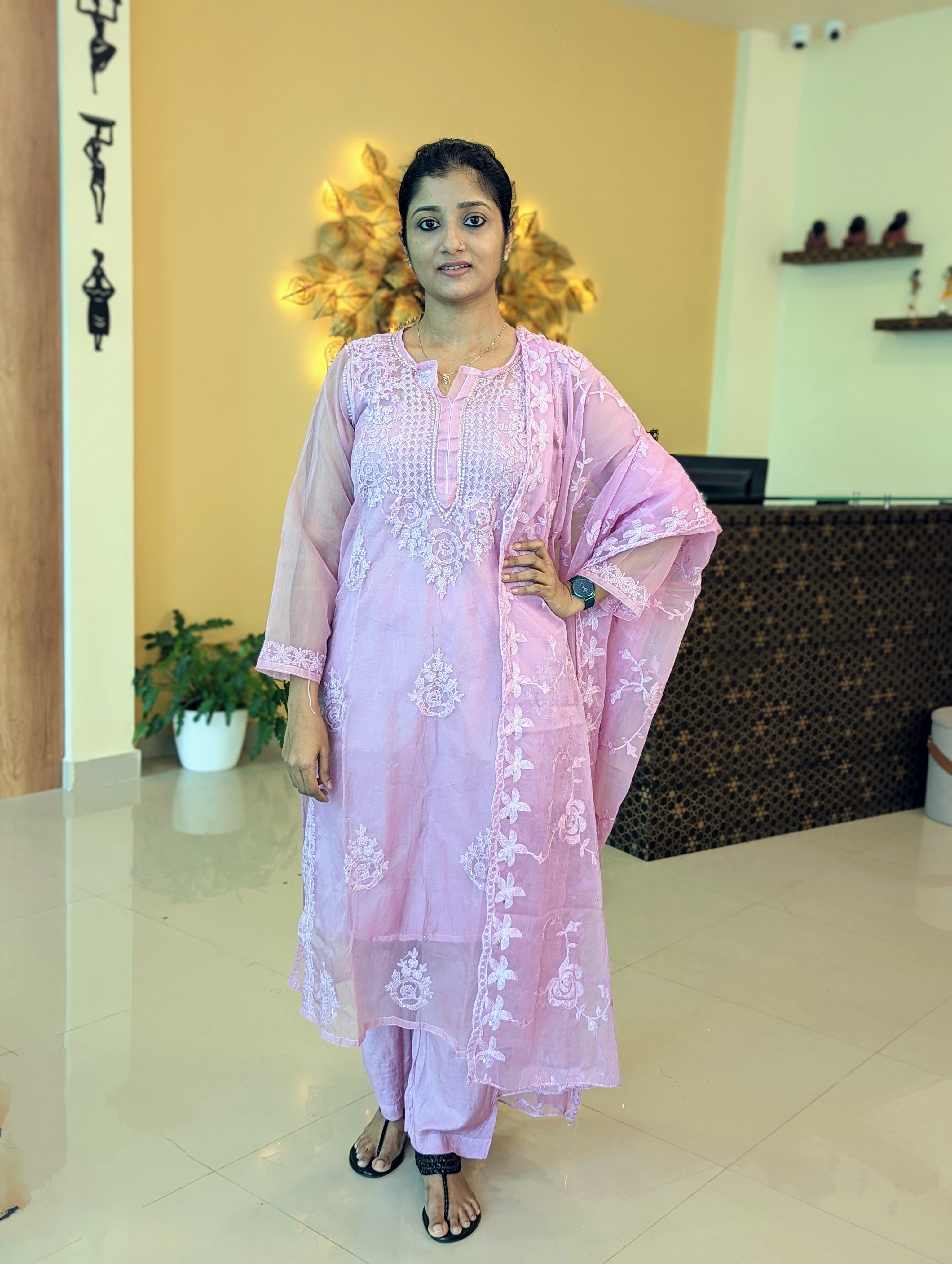 Load image into Gallery viewer, Lilac Organza Kurti Set-3217