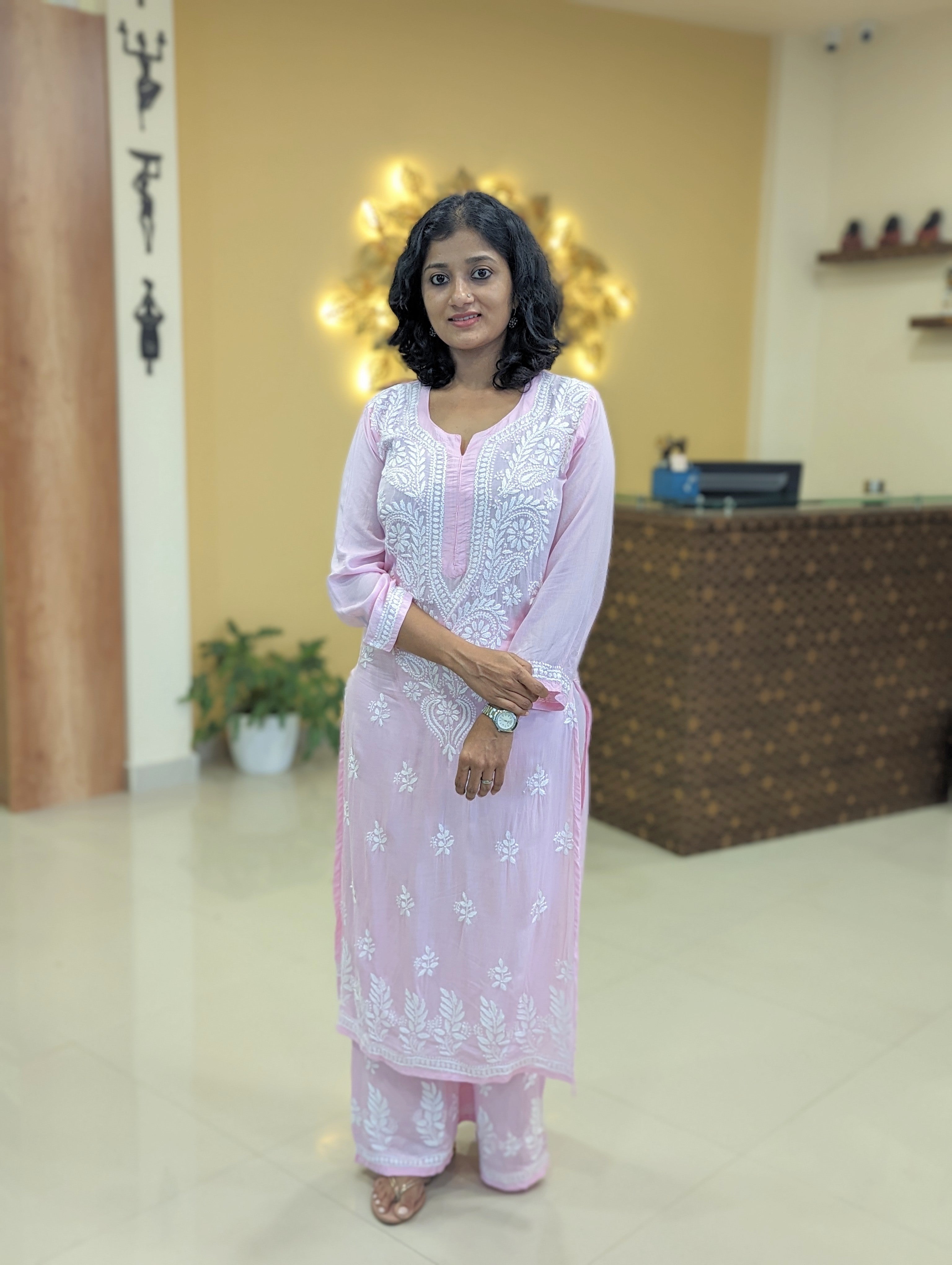 Load image into Gallery viewer, Baby Pink Modal Cotton Kurti Set-3222