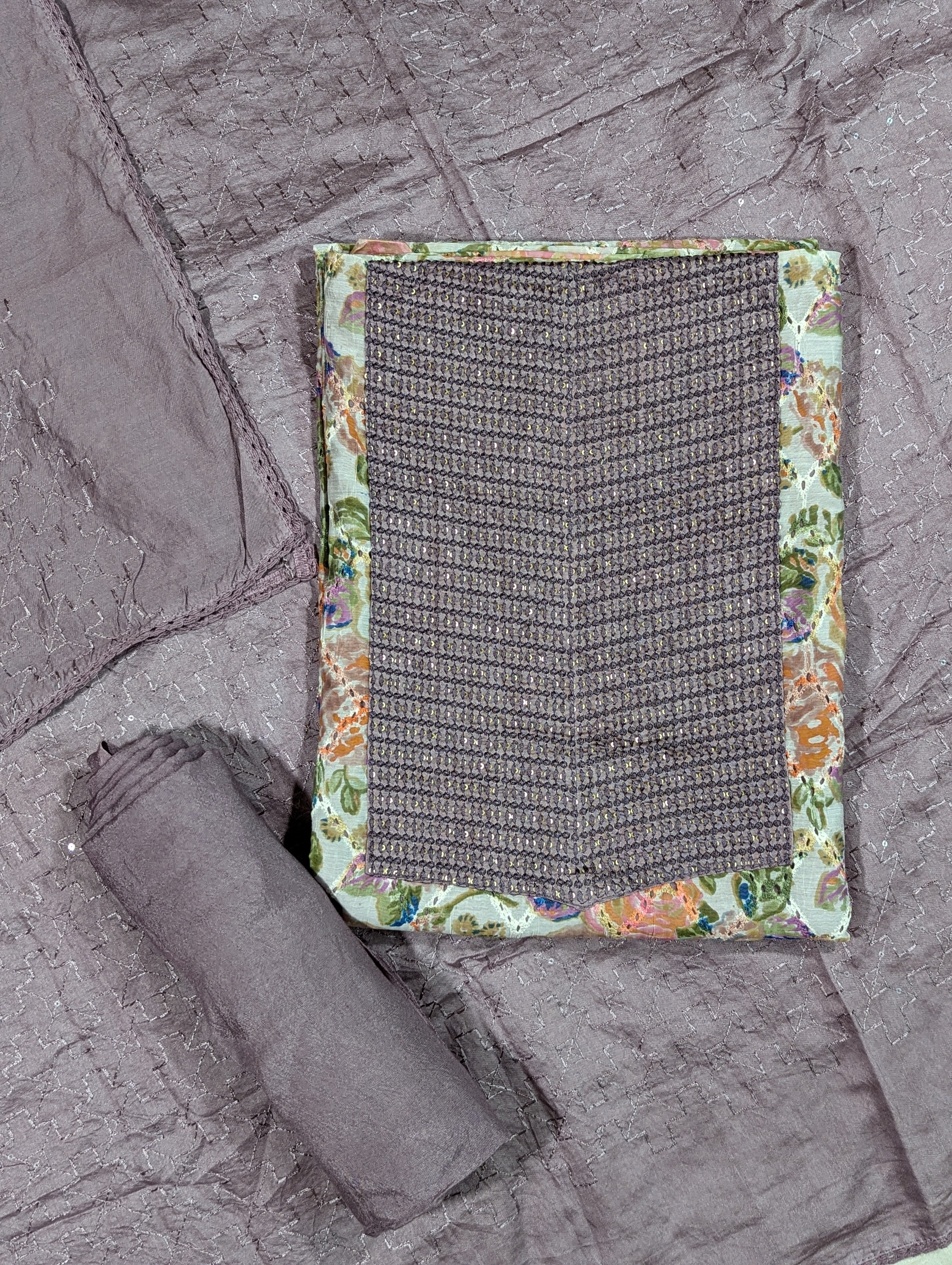 Load image into Gallery viewer, Heather Purple Chanderi Silk Suit-3341